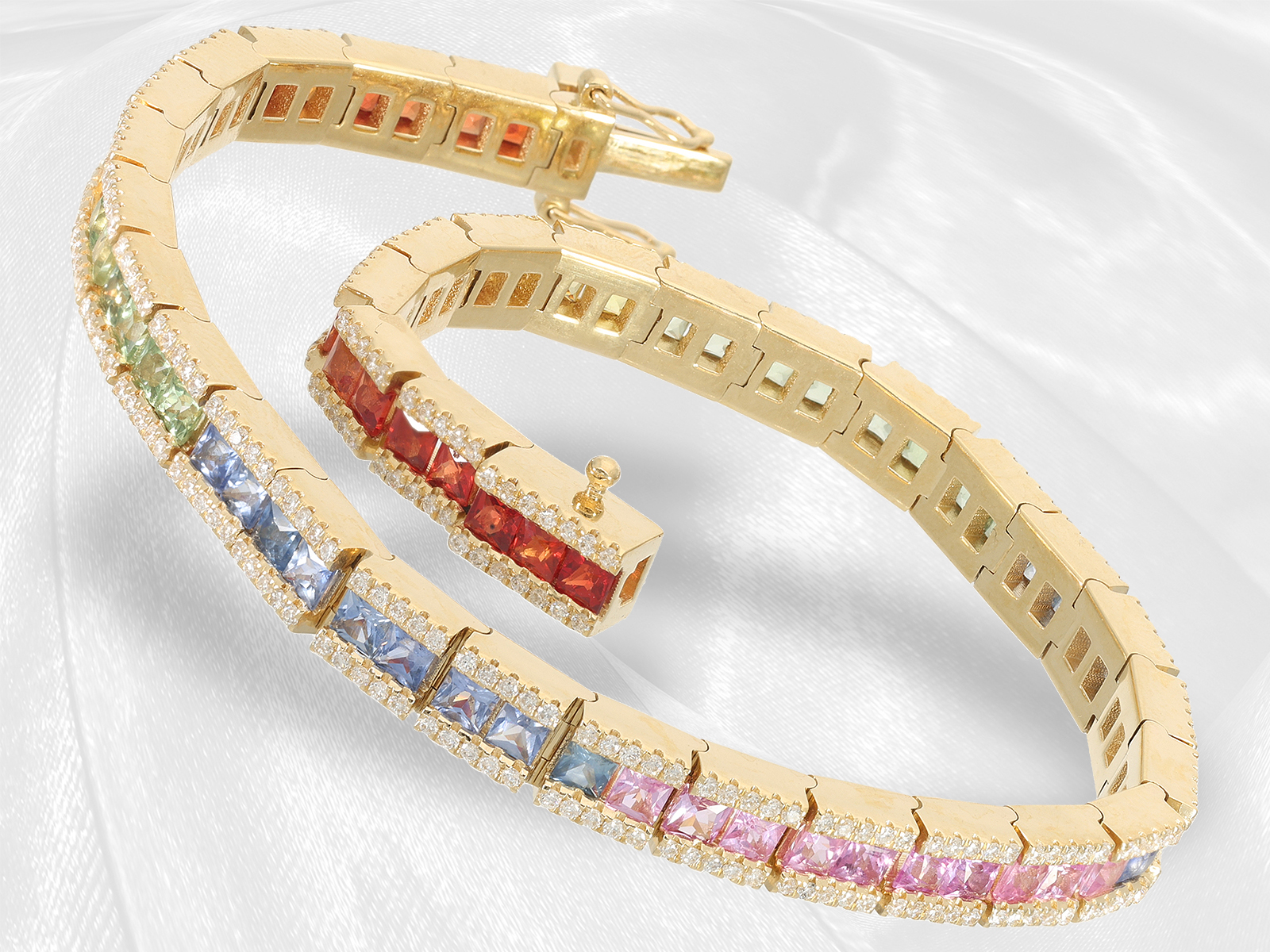 Modern multicolour sapphire/brilliant-cut diamond bracelet "Rainbow", a total of approx. 10ct fine s