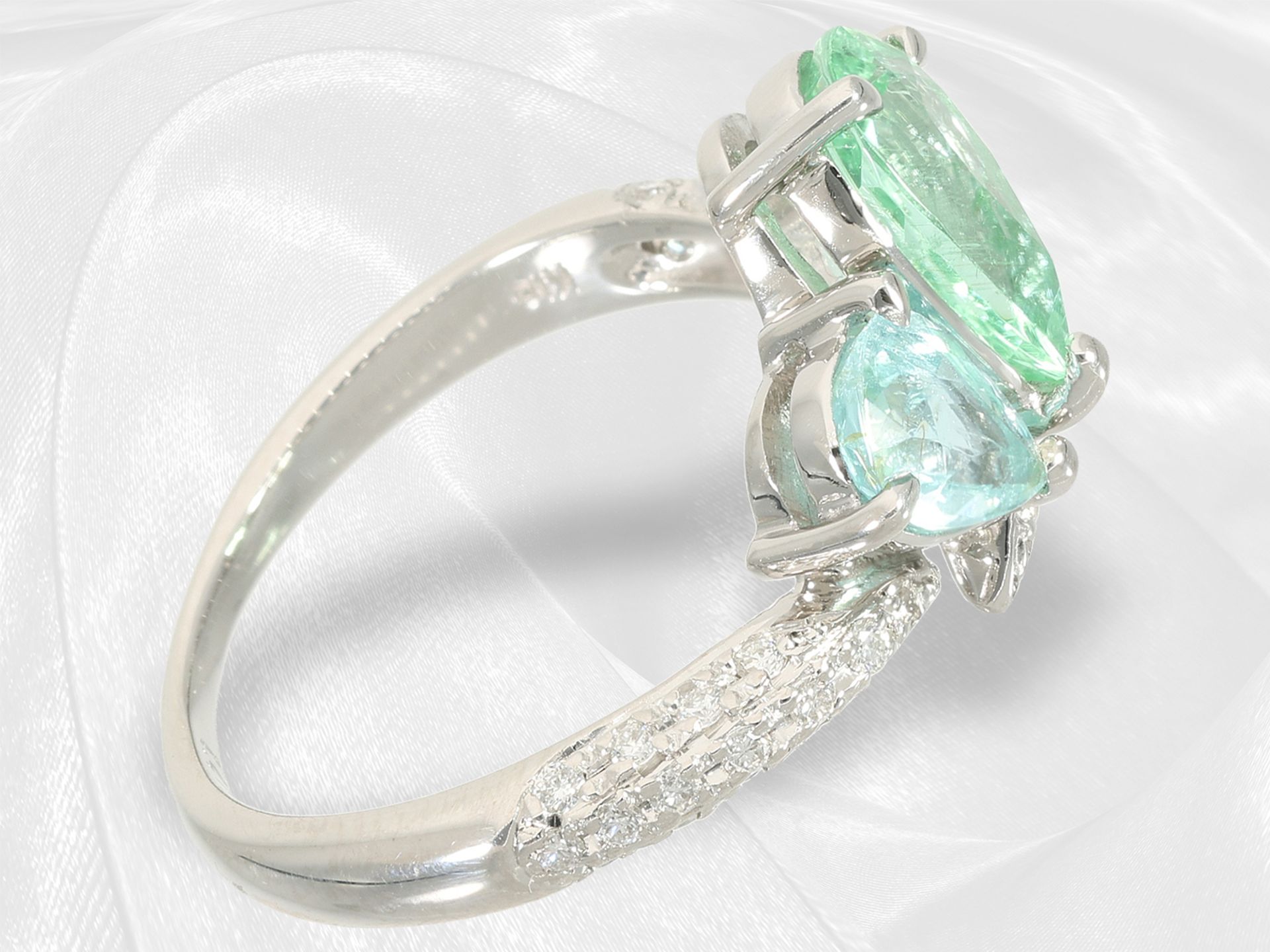 Ring: fancy goldsmith ring with precious Paraiba tourmalines, like new - Image 4 of 4