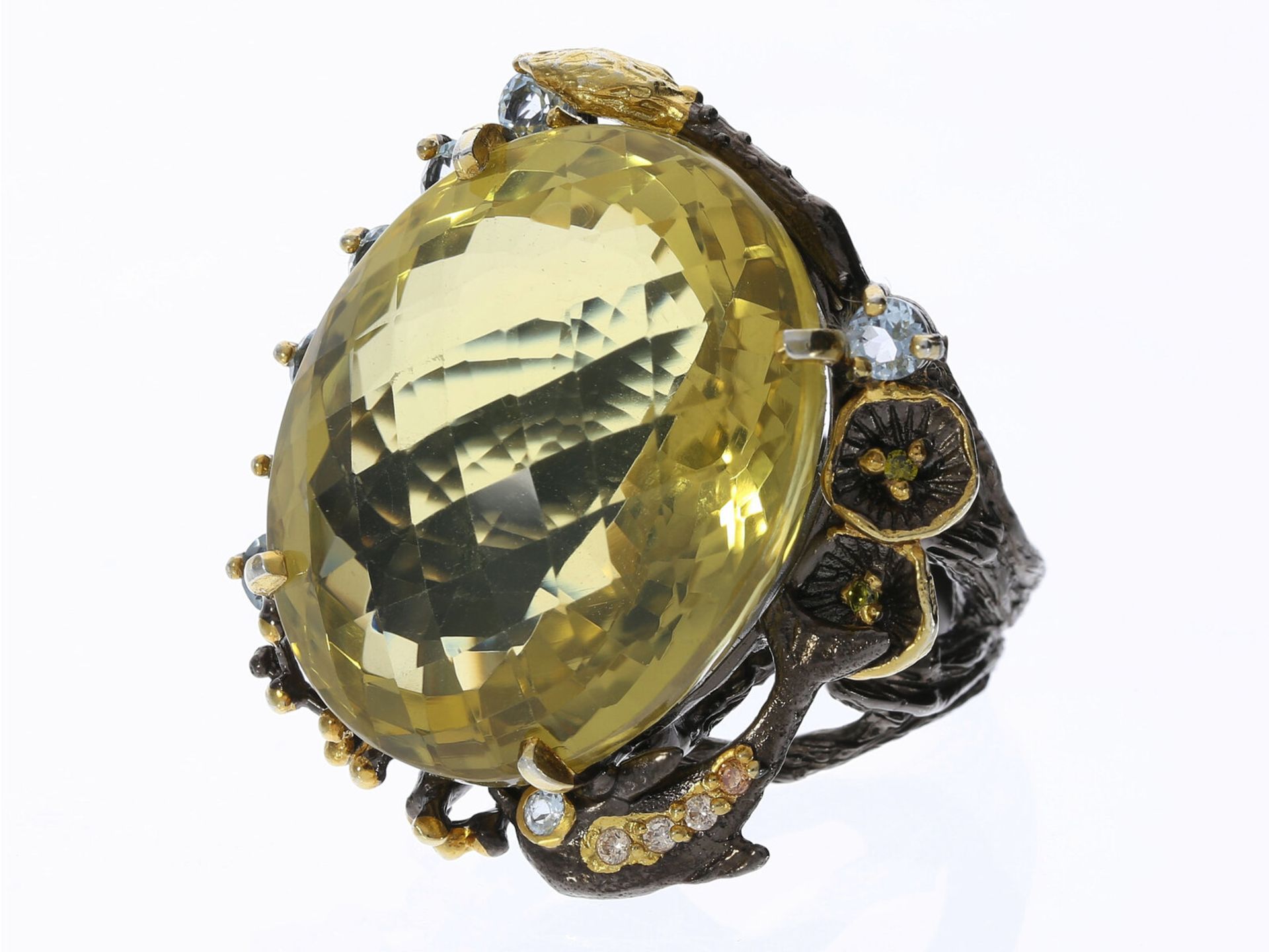 Extravaganter neuwertiger Designer-Goldschmiedering aus Silber mit großem Lemon-Citrin, ca. 62ct - Image 2 of 4