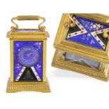 Reiseuhr: seltene und äußerst attraktive Miniatur-Reiseuhr mit Emaillegehäuse, ca. 1900