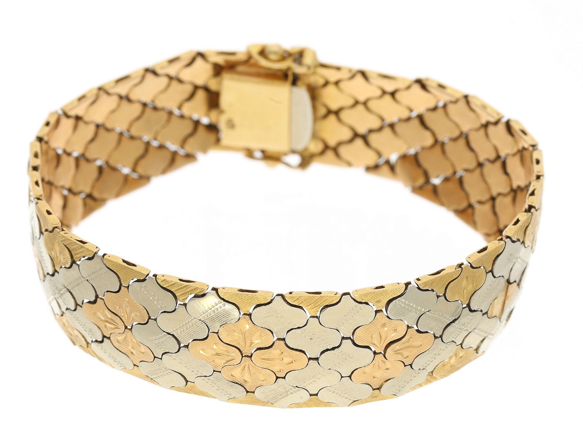 Hochwertiges, sehr dekoratives vintage Tricolor-Armband aus 18K Gold