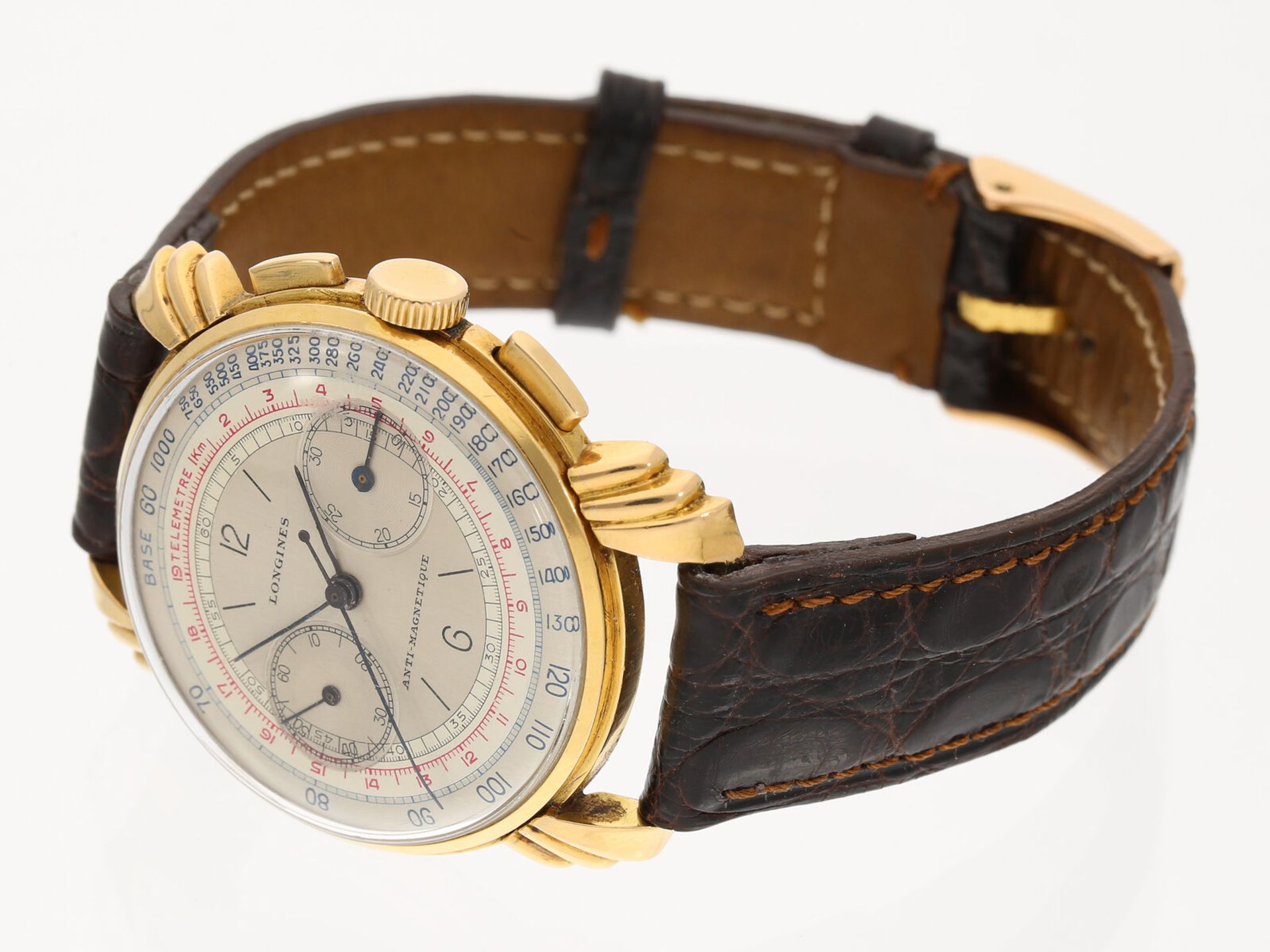 Armbanduhr: großer Longines Fly back Chronograph 13ZN mit Spezialgehäuse, 50er-Jahre - Bild 3 aus 4