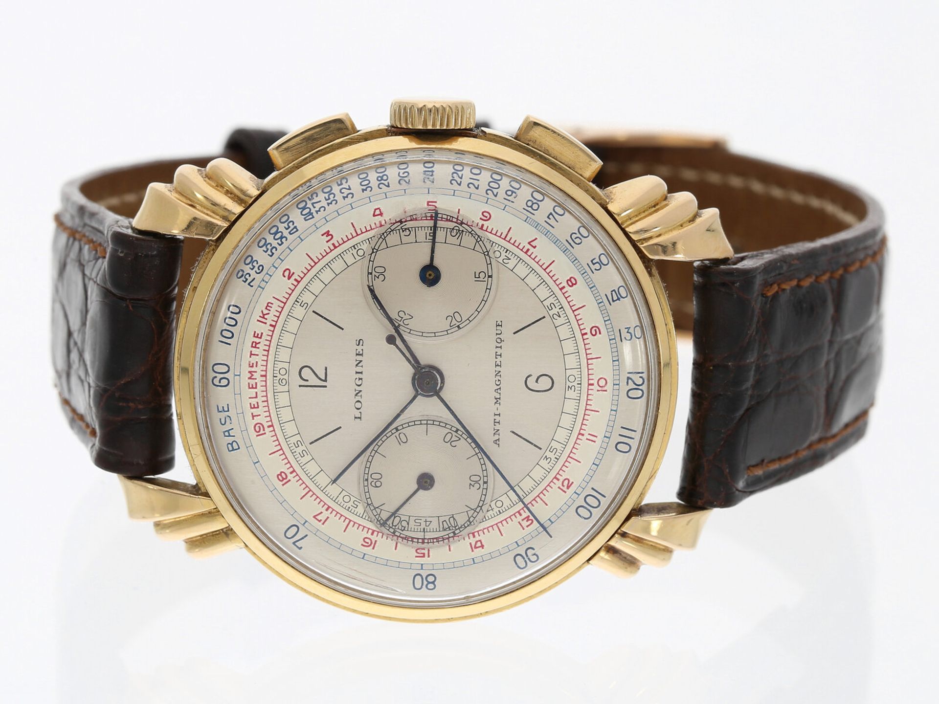 Armbanduhr: großer Longines Fly back Chronograph 13ZN mit Spezialgehäuse, 50er-Jahre - Bild 2 aus 4