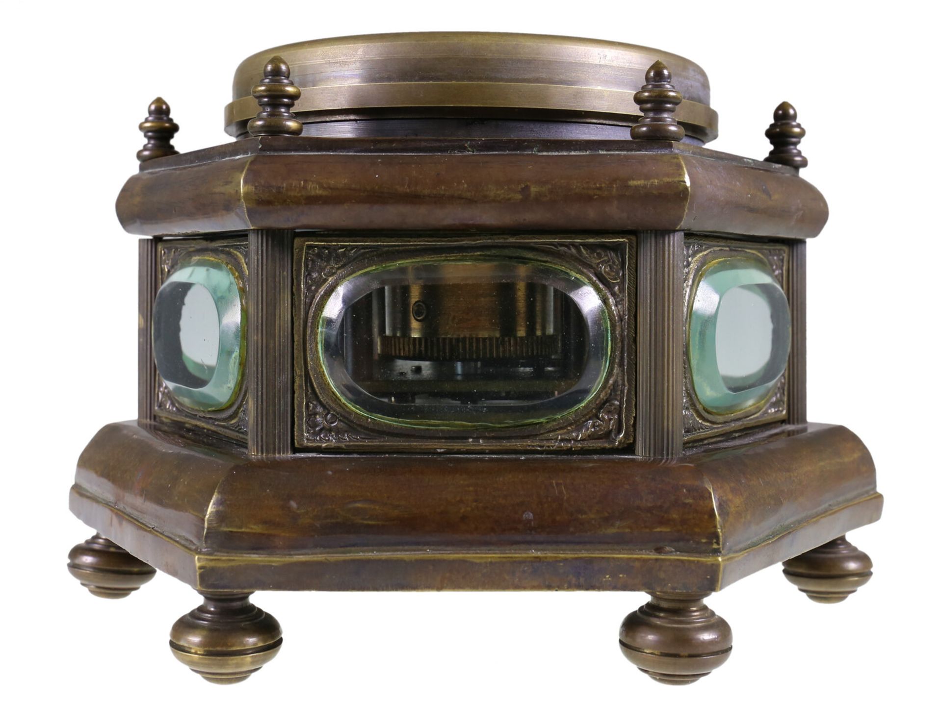 Tischuhr: ungewöhnliche 6-eckige Horizontal-Tischuhr, um 1900 - Bild 4 aus 4