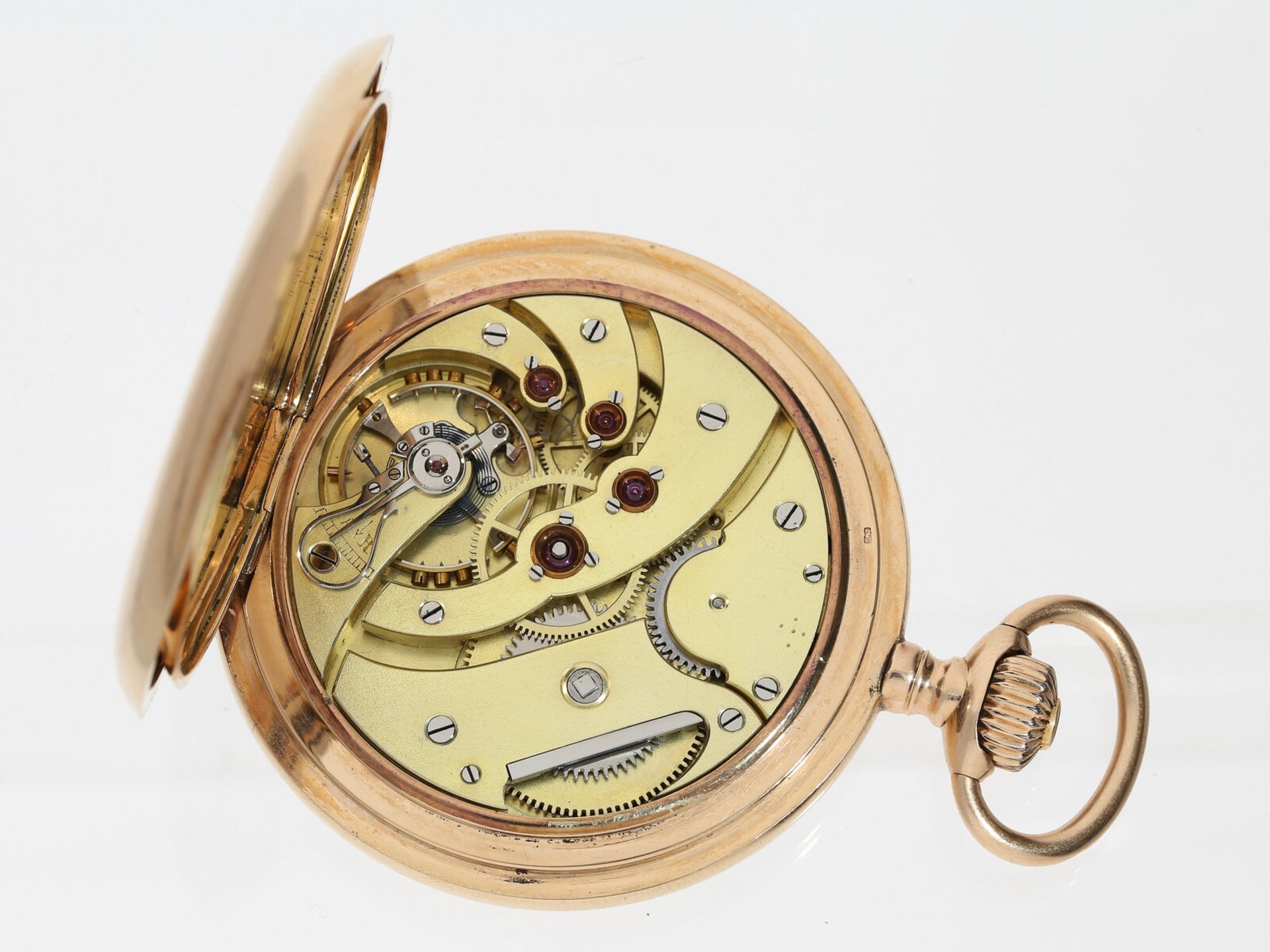Taschenuhr: schwere und hochfeine rotgoldene Savonnette, Ankerchronometer Girard Perregaux, 14K Rotg - Bild 4 aus 4