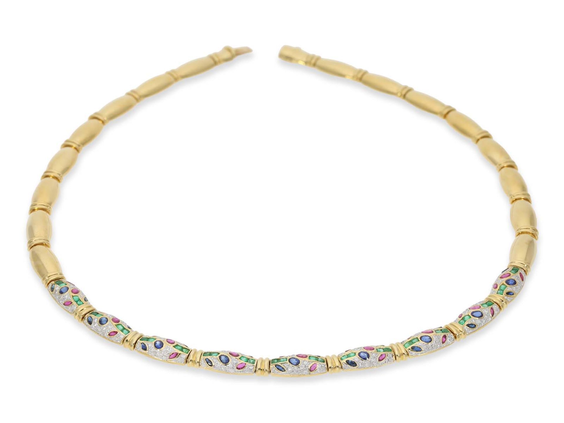 Necklace/Collier/Earrings/Ring: high quality and decorative multicolor 18K gold jewelry set with col - Image 5 of 6