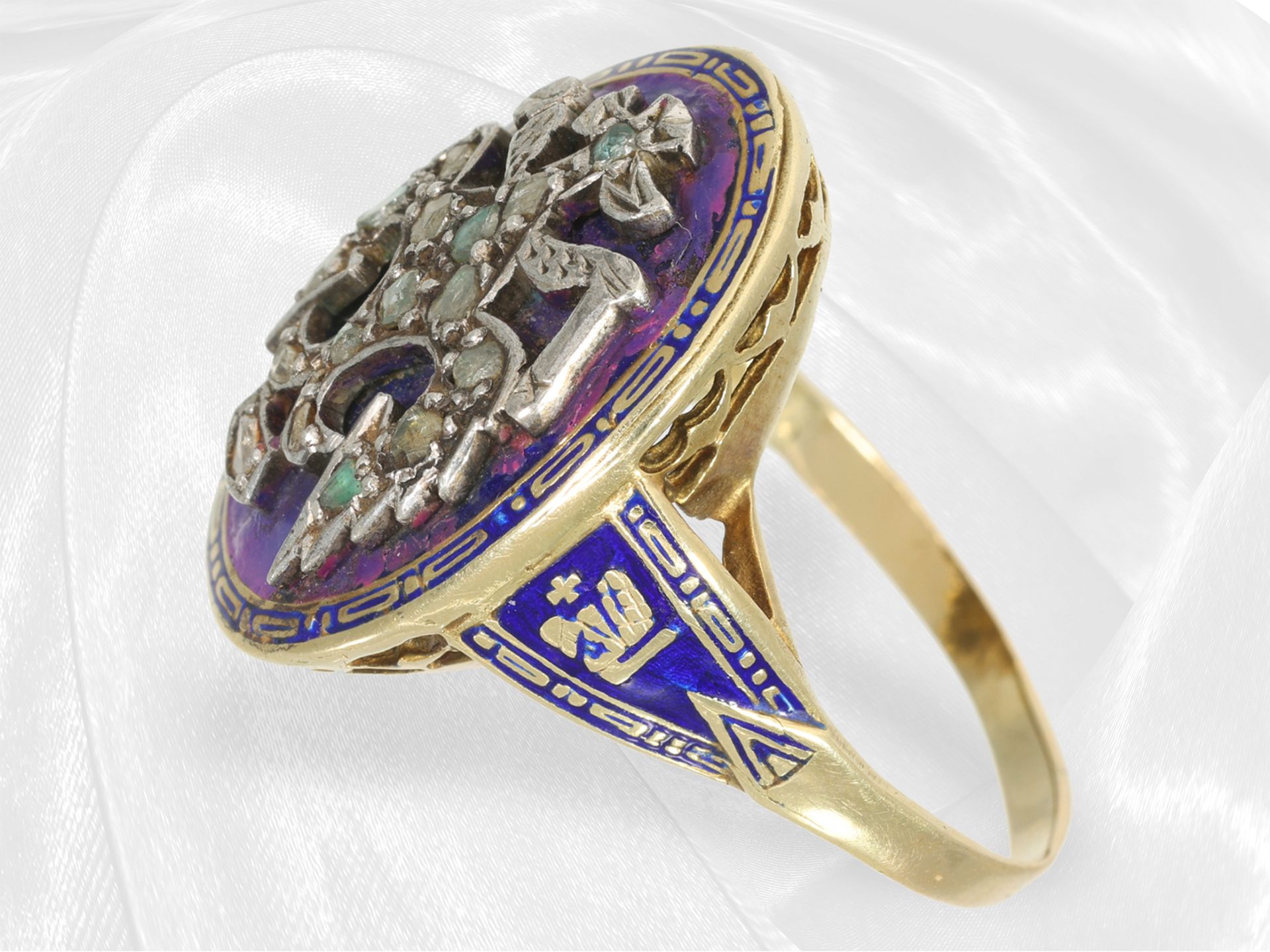 Ring: antiker russischer Gold/Emaillering mit Zaren-Adler, Herstellerpunze Henrik Wigström - Bild 3 aus 5
