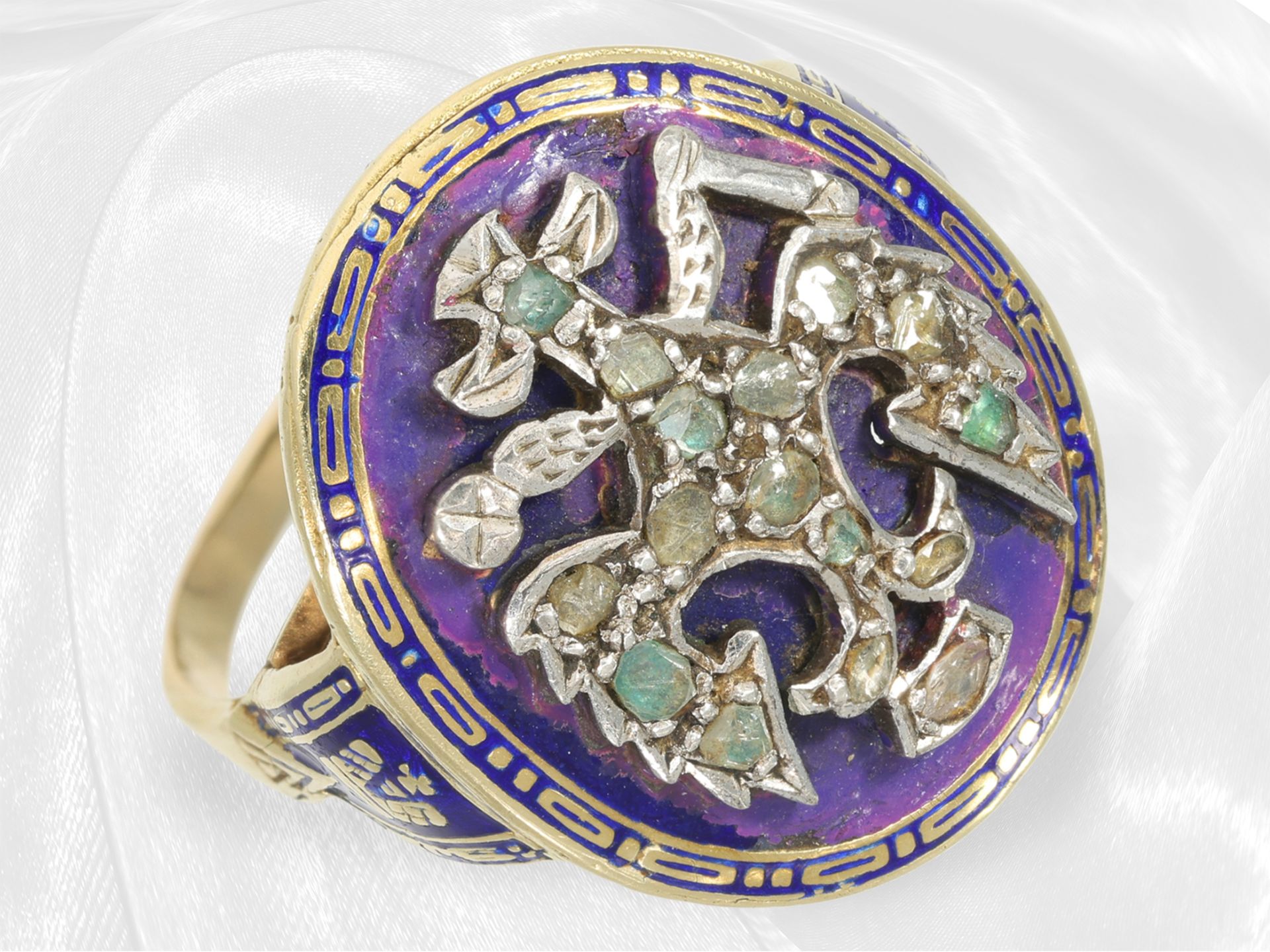 Ring: antiker russischer Gold/Emaillering mit Zaren-Adler, Herstellerpunze Henrik Wigström - Bild 4 aus 5