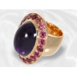 Ring: schwerer, sehr massiver und hochwertiger Turmalin/Amethyst-Goldschmiedering aus der Manufaktur