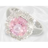 Ring: extrem hochwertiger Brillant/Saphirring mit zertifiziertem "NO HEAT Padparadscha" 3,56ct, GRS