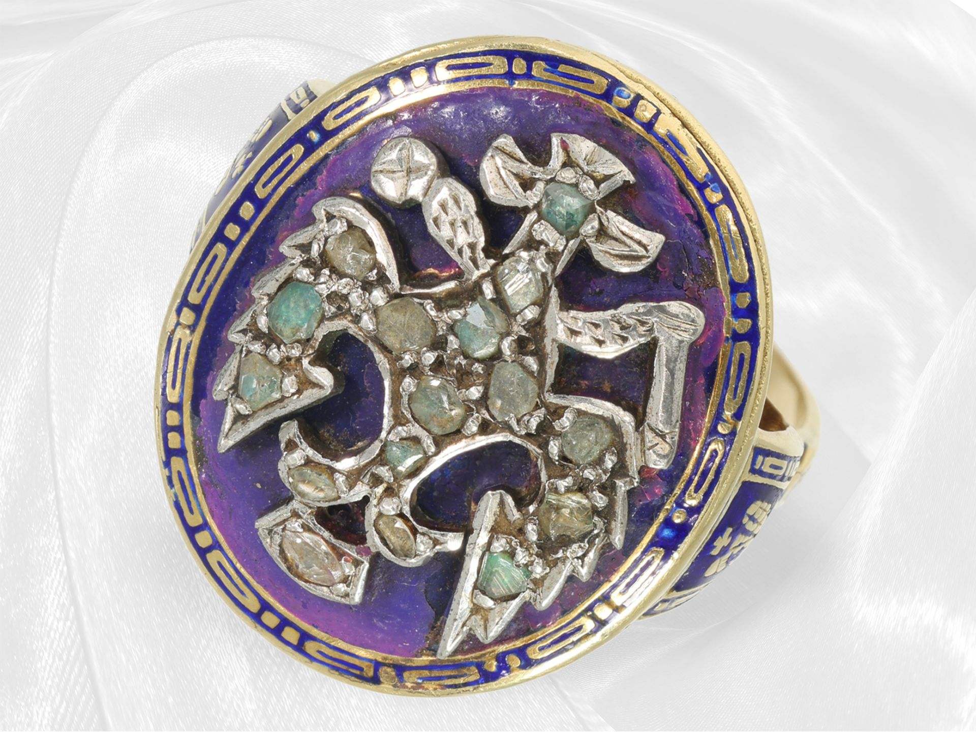 Ring: antiker russischer Gold/Emaillering mit Zaren-Adler, Herstellerpunze Henrik Wigström - Bild 2 aus 5