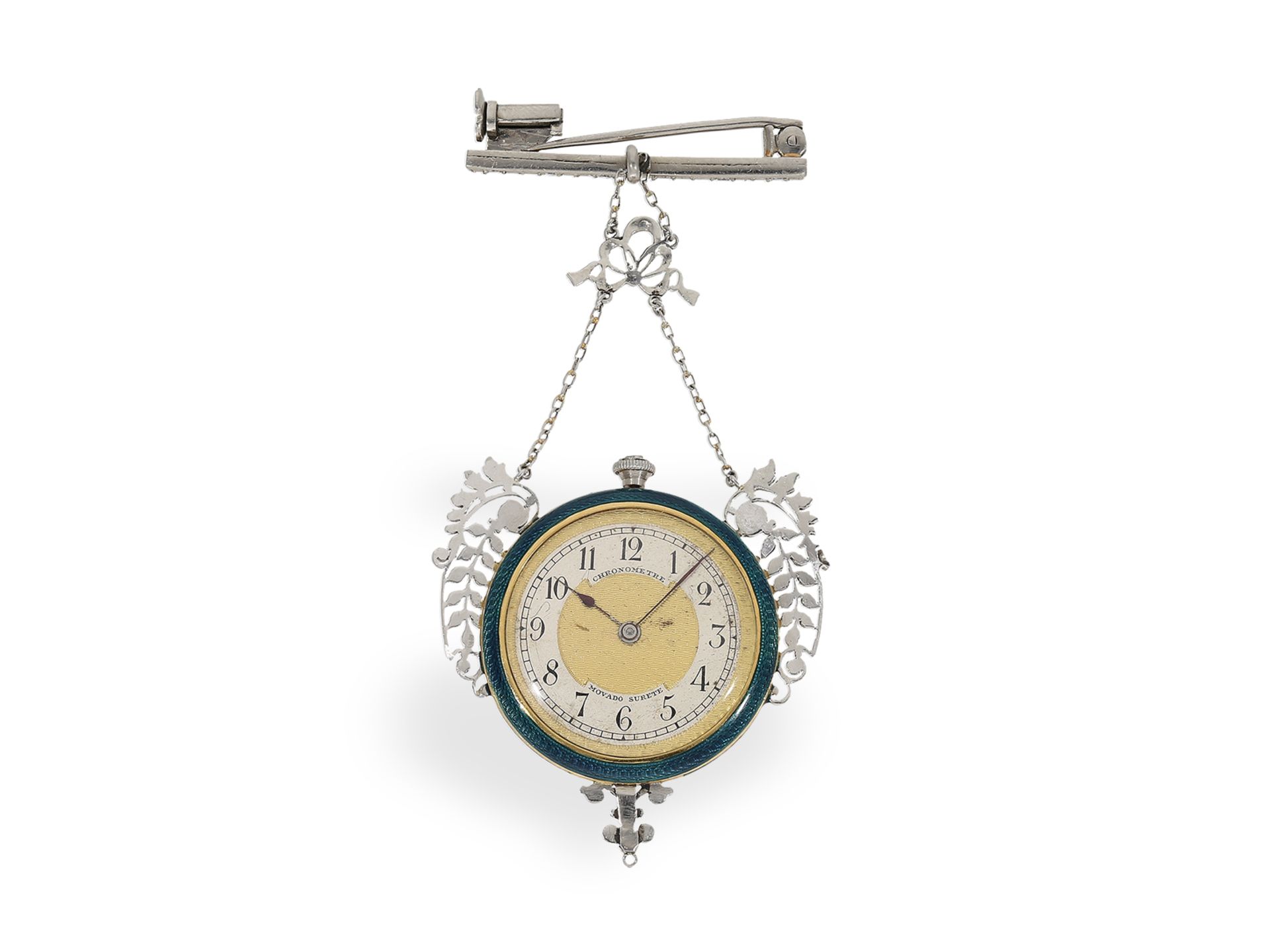 Highly refined Art Nouveau pendant watch/brooch watch, gold/platinum/enamel with diamond setting, Mo - Image 2 of 4