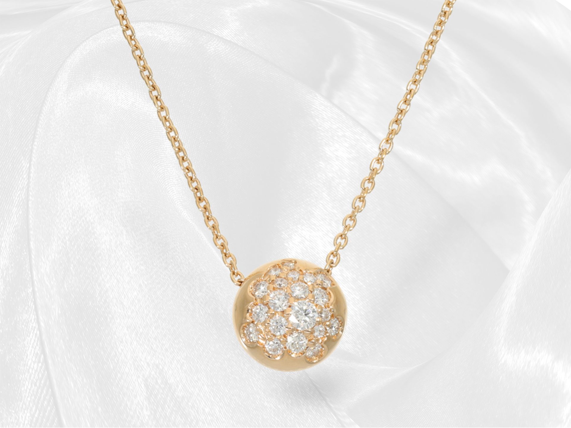 Necklace: fine and unworn brilliant-cut diamond necklace by Cervera, model "Button", 18K pink gold