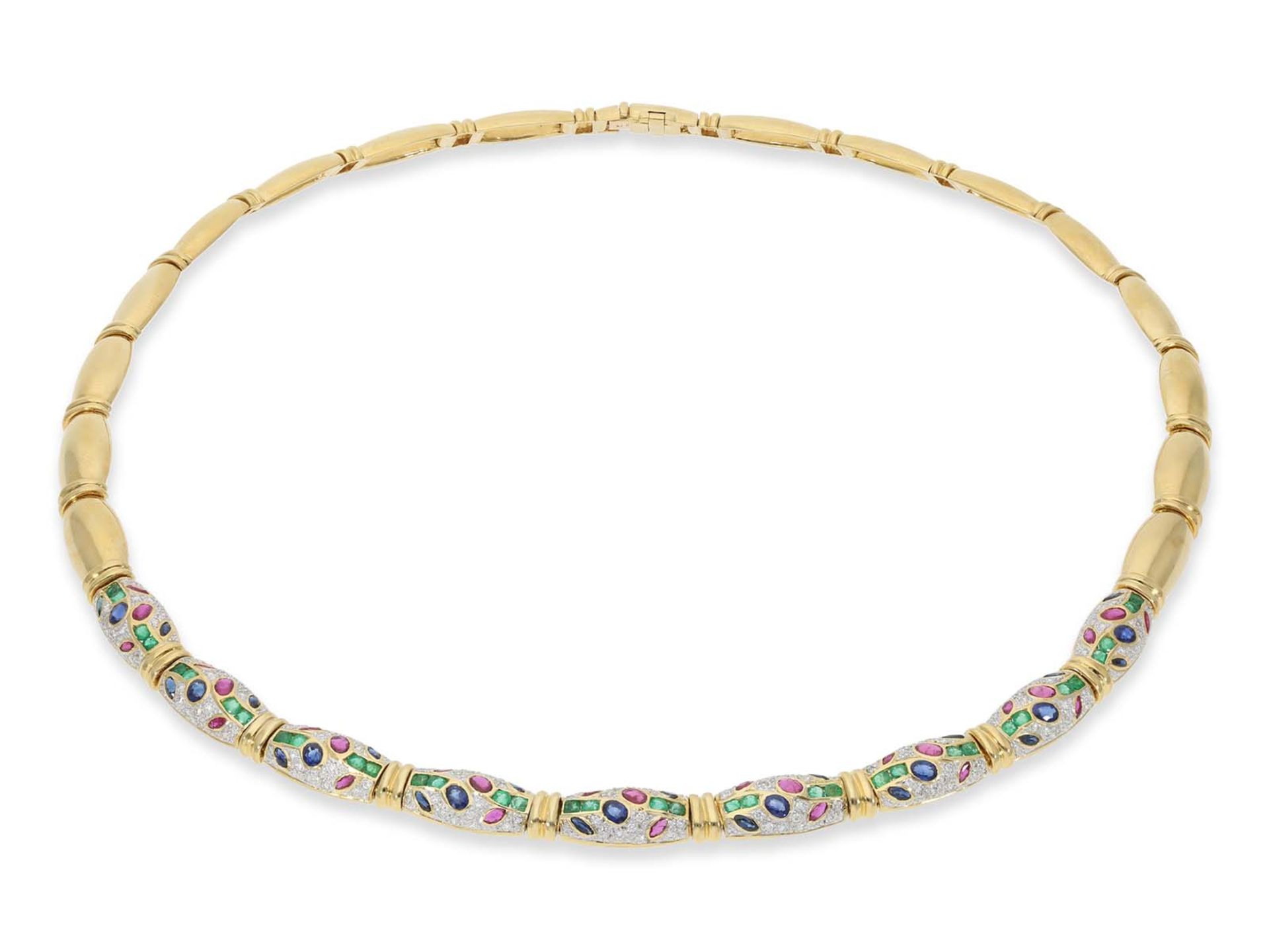 Necklace/Collier/Earrings/Ring: high quality and decorative multicolor 18K gold jewelry set with col - Image 6 of 6