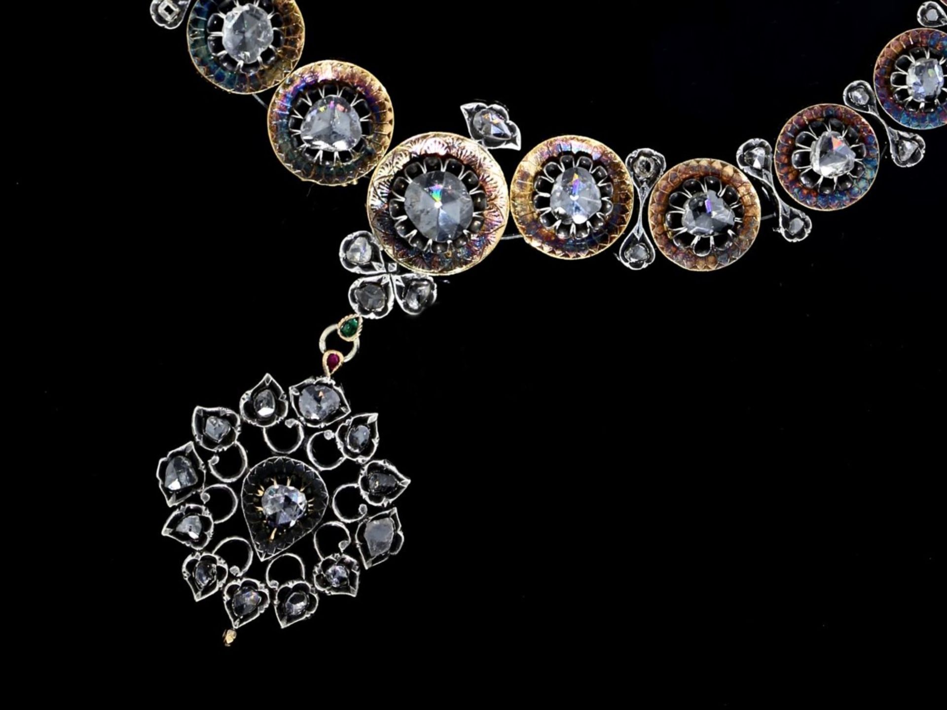Kette: museales, orientalisches Diamantcollier, 19. Jahrhundert, ca.10ct Diamanten, inklusive Gutach