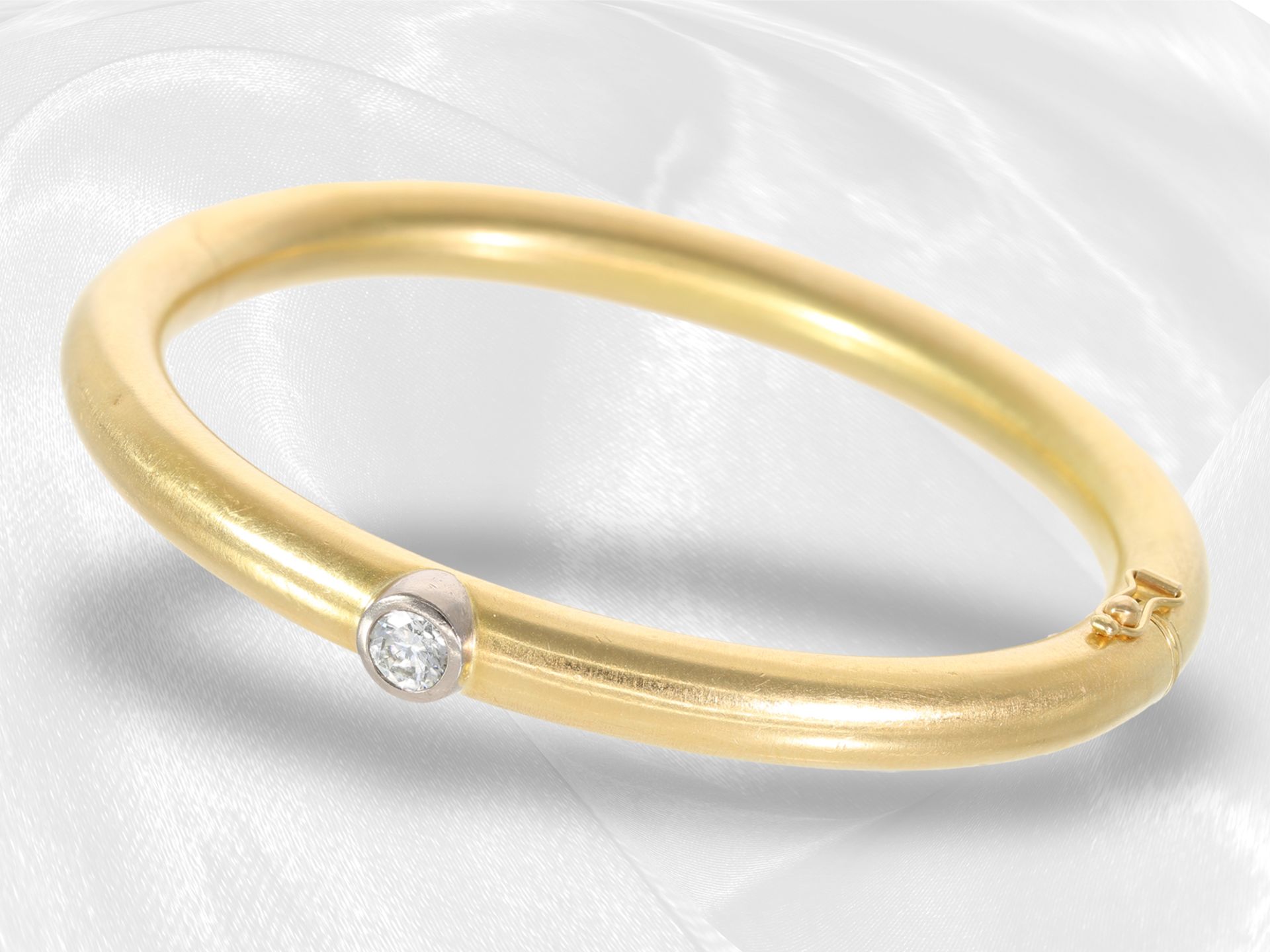 Bangle: handmade designer bangle with beautiful diamond, approx. 0.52ct, 18K gold