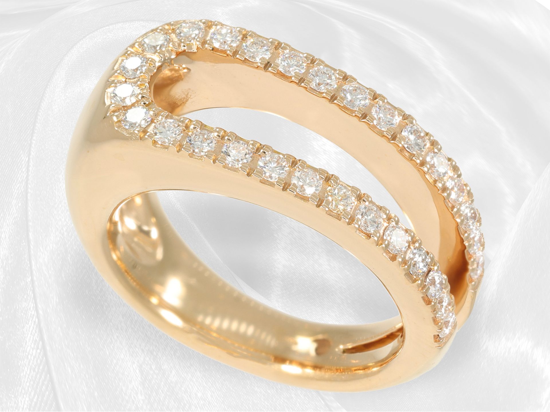 Ring: Ausgefallener Designer-Brillant-Goldschmiedering der Marke Cervera, Modell "Montecarlo" 18K Ro