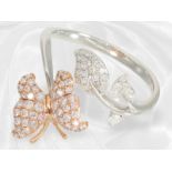Ring: zierlicher moderner Brillantring "Butterfly", pinke und weiße Brillanten, neuwertig
