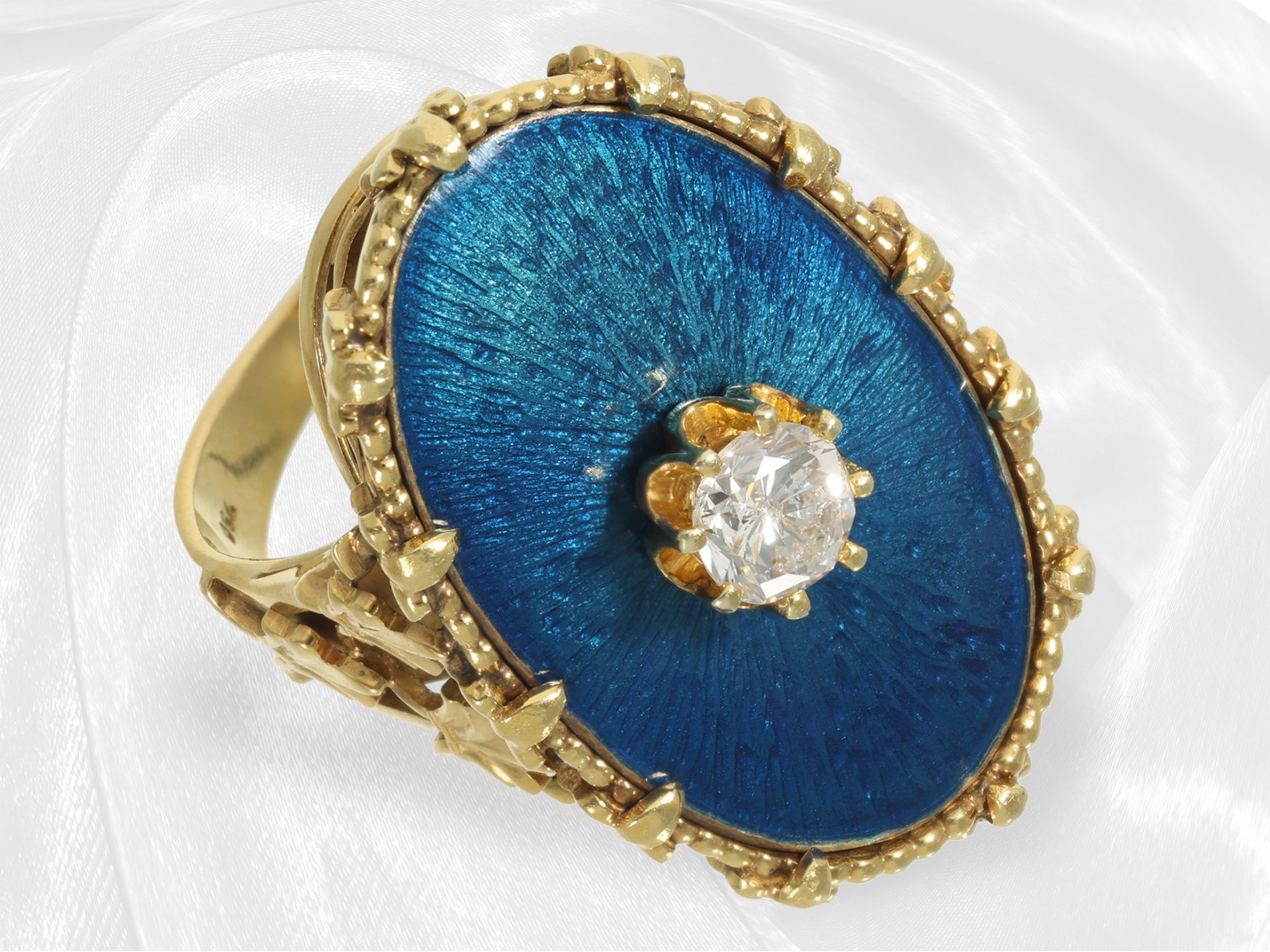 Interestingly made antique enamel/brilliant-cut diamond goldsmith's ring, old handwork in 18K gold - Image 3 of 4