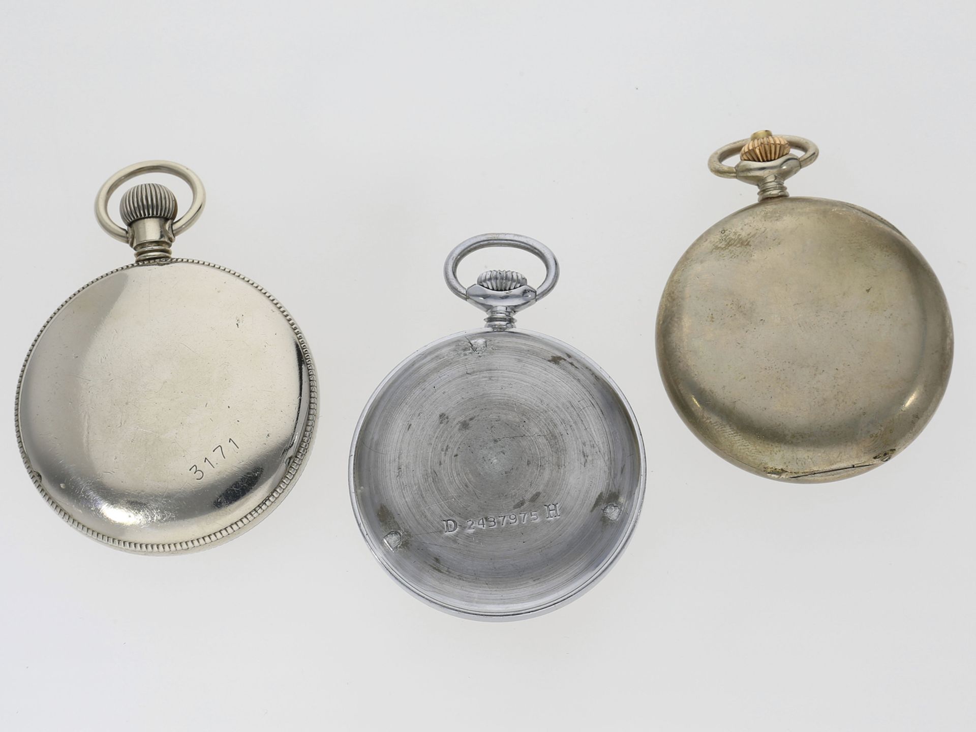Taschenuhr: Konvolut von 3 seltenen, deutschen militärischen Taschenuhren, dabei ein Chronograph Lün - Image 2 of 3