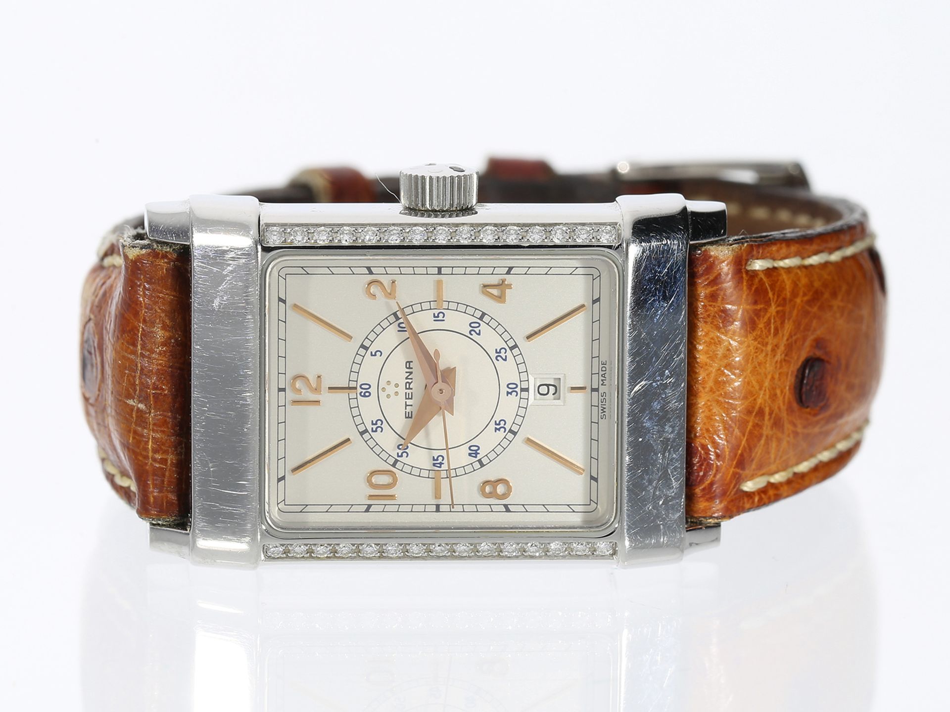 Armbanduhr: elegante Herrenuhr/Damenuhr mit Brillantbesatz Eterna-Matic "Heritage 1935" Referenz 889