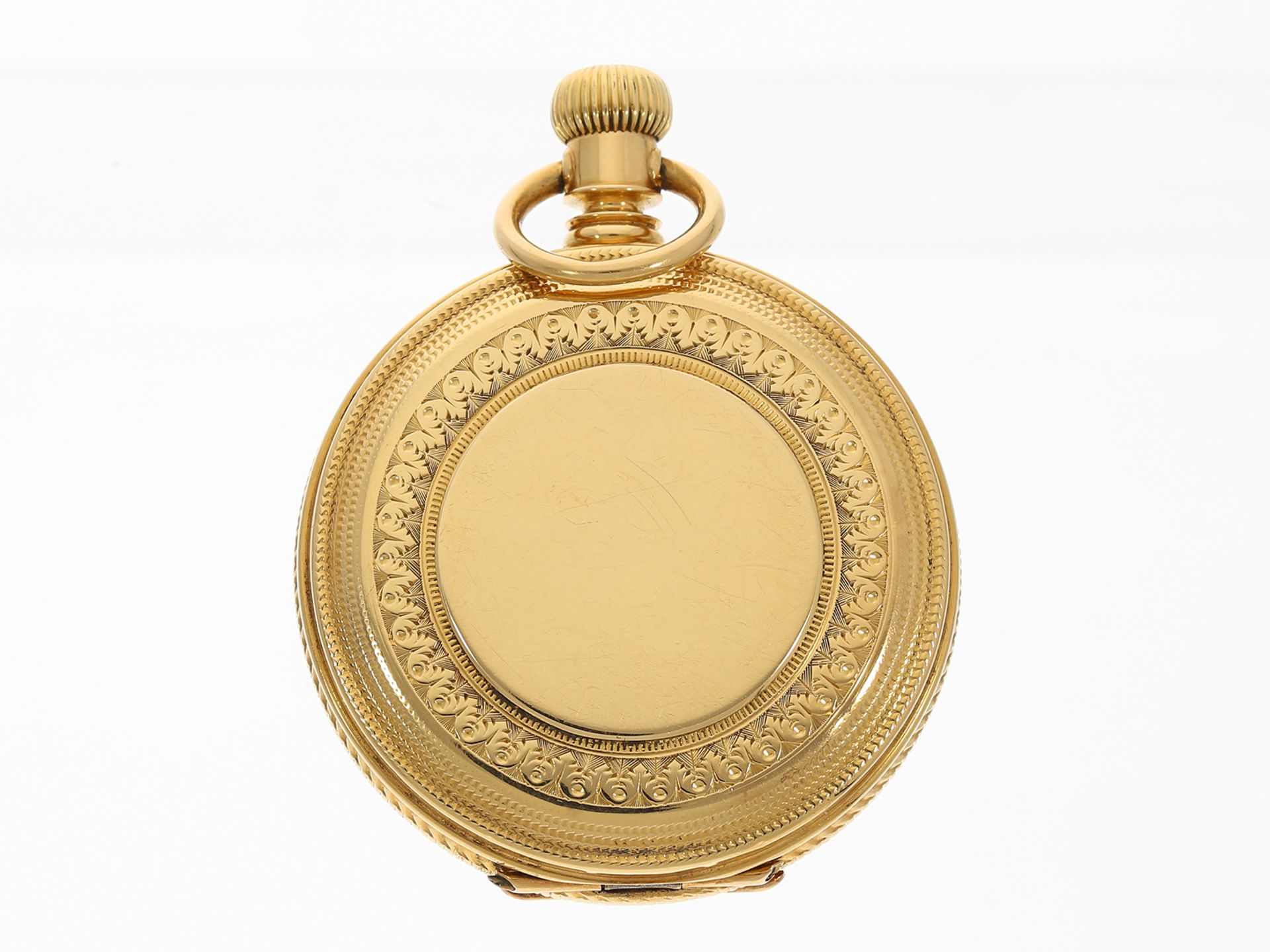 Taschenuhr: rare amerikanische Savonnette Waltham Riverside, No. 1581913, 18K Gold mit Uhrenkette - Image 2 of 5