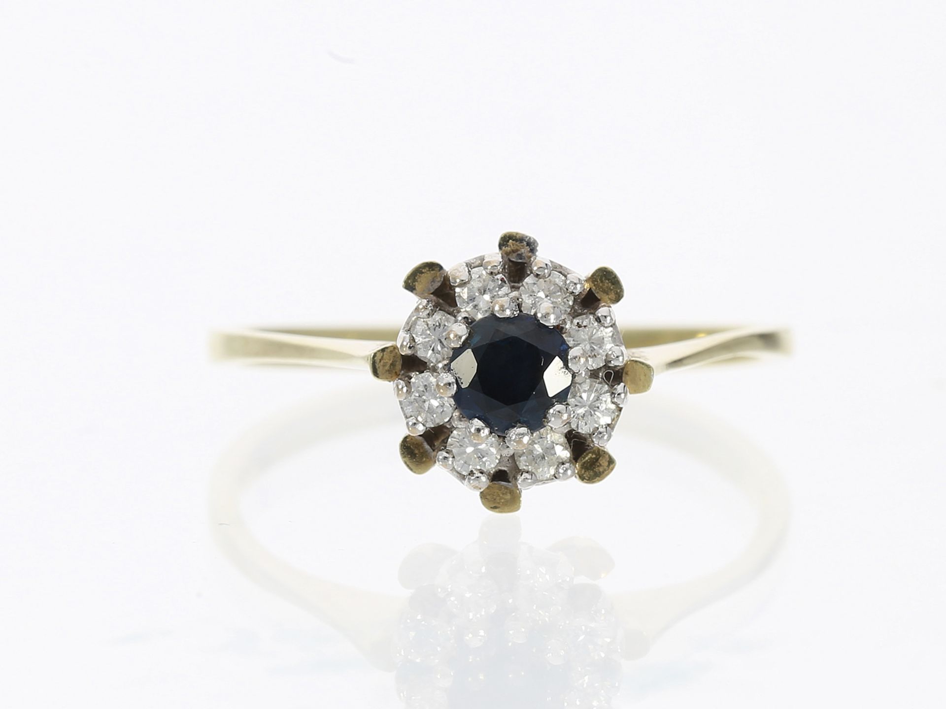 Ring: Feiner vintage Saphir/Brillant-Blütenring