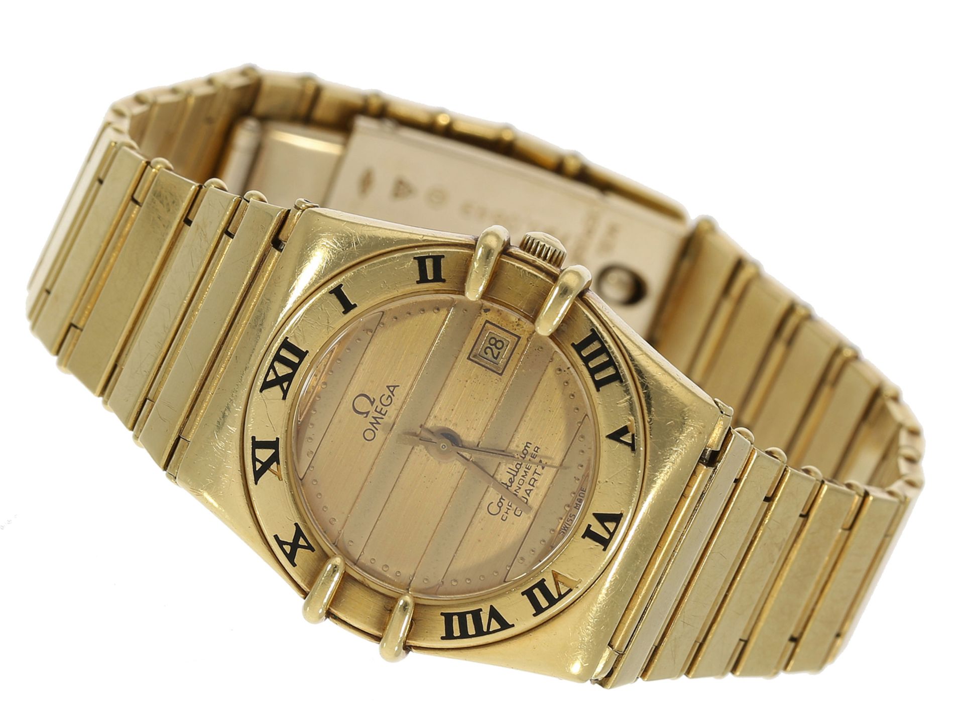 Armbanduhr: vollgoldene vintage Damen-Armbanduhr mit Datum, Omega Constellation Chronometer