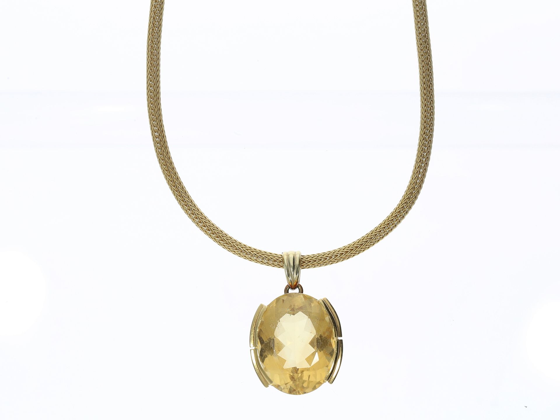 Kette: Goldenes, dekoratives vintage "Strumpfband"-Collier mit handgefertigtem Citrin-Anhänger - Image 2 of 2