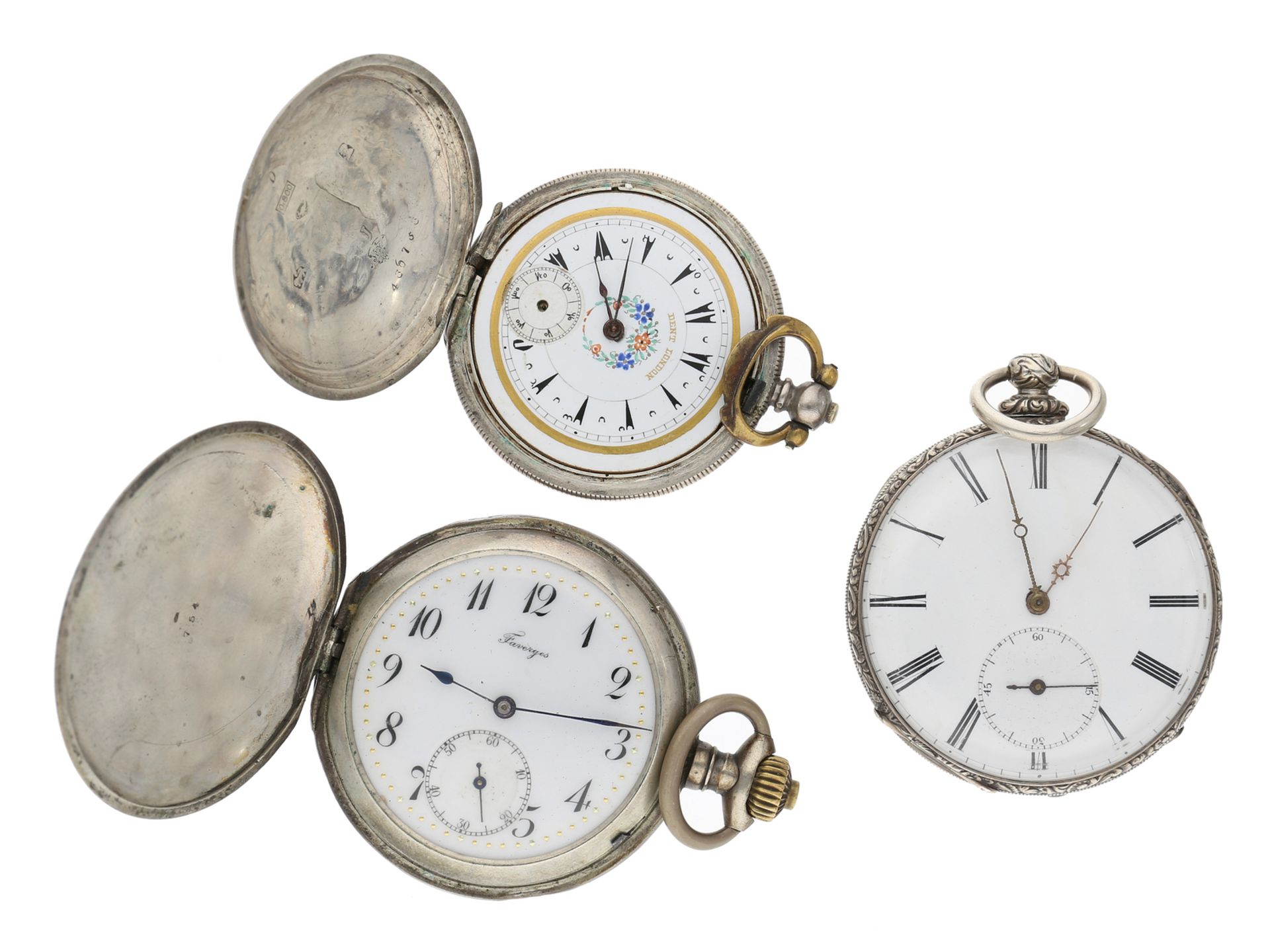 Taschenuhr: Konvolut aus drei silbernen Herrenuhren, 1870-1920