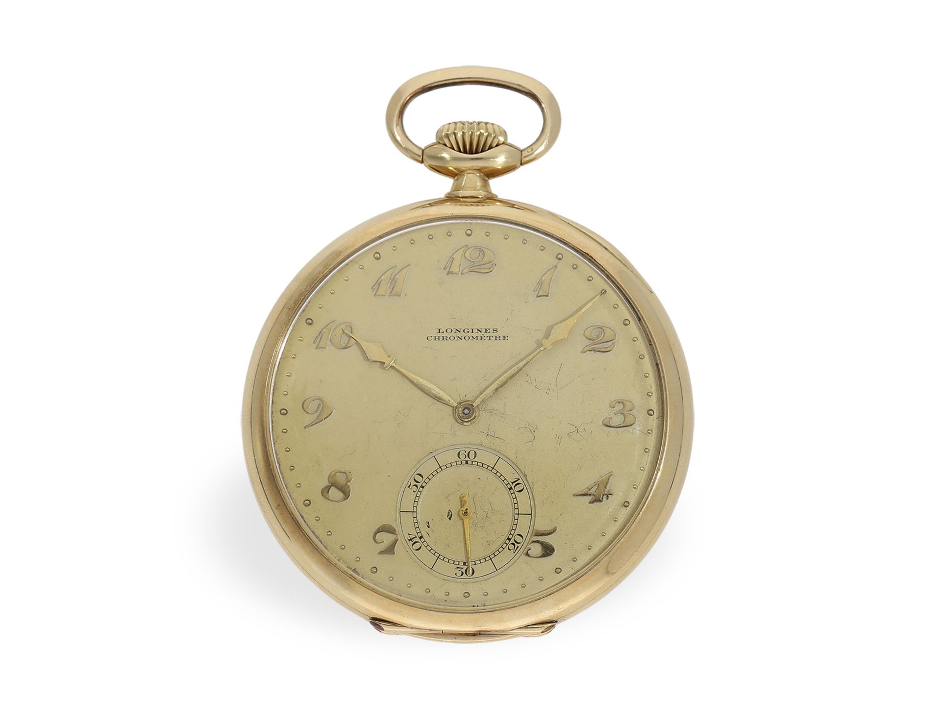 Seltene goldene Longines Taschenuhr in Chronometerqualität, ca.1930