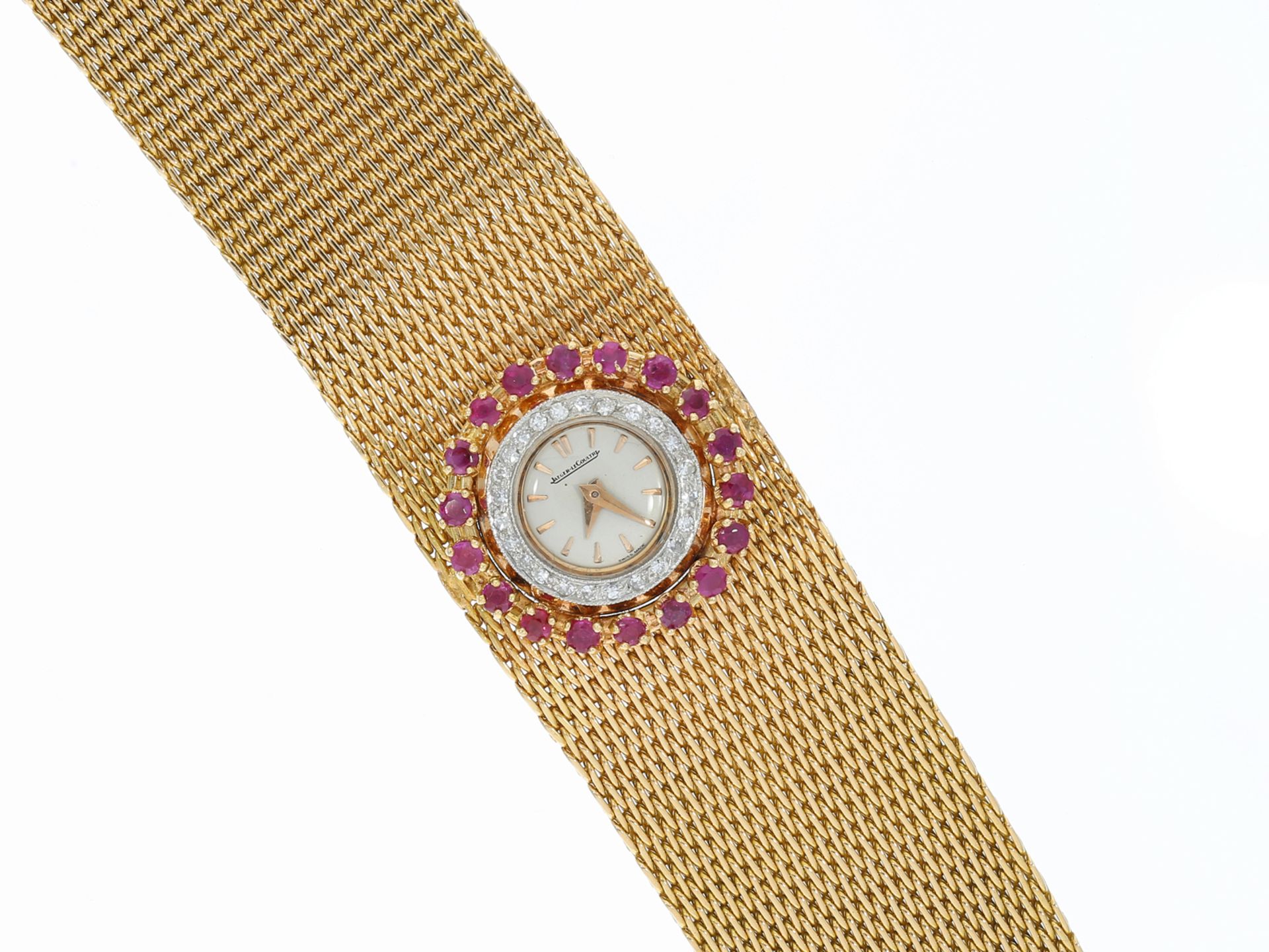 Attraktive, seltene vintage Schmuckuhr von Jaeger Lecoultre aus 18K Gelbgold mit Rubinen/Diamanten - Image 4 of 4