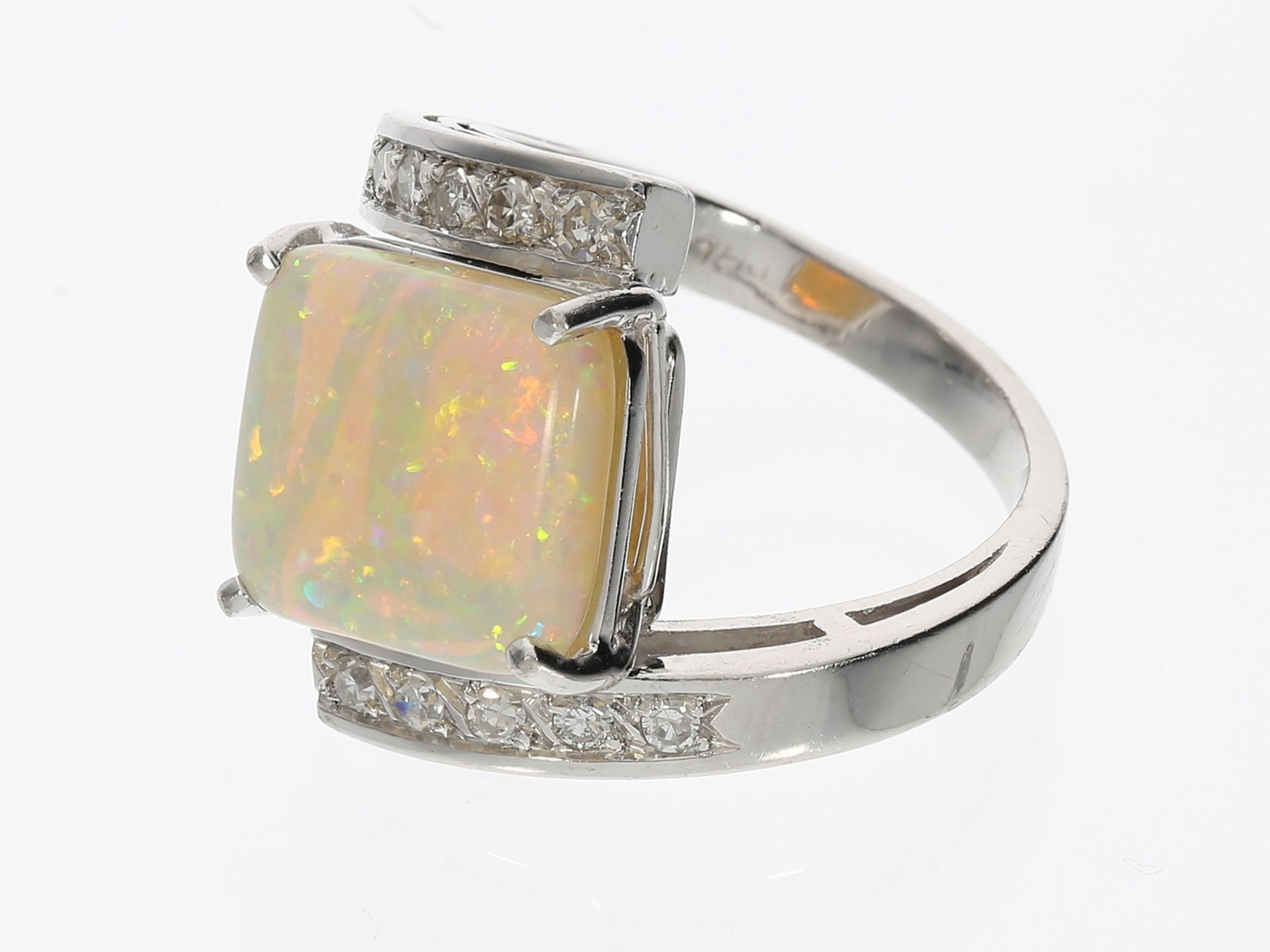 Ausgefallener Opal/Diamant-Goldschmiedering, Handarbeit aus 18K Weißgold - Image 2 of 2