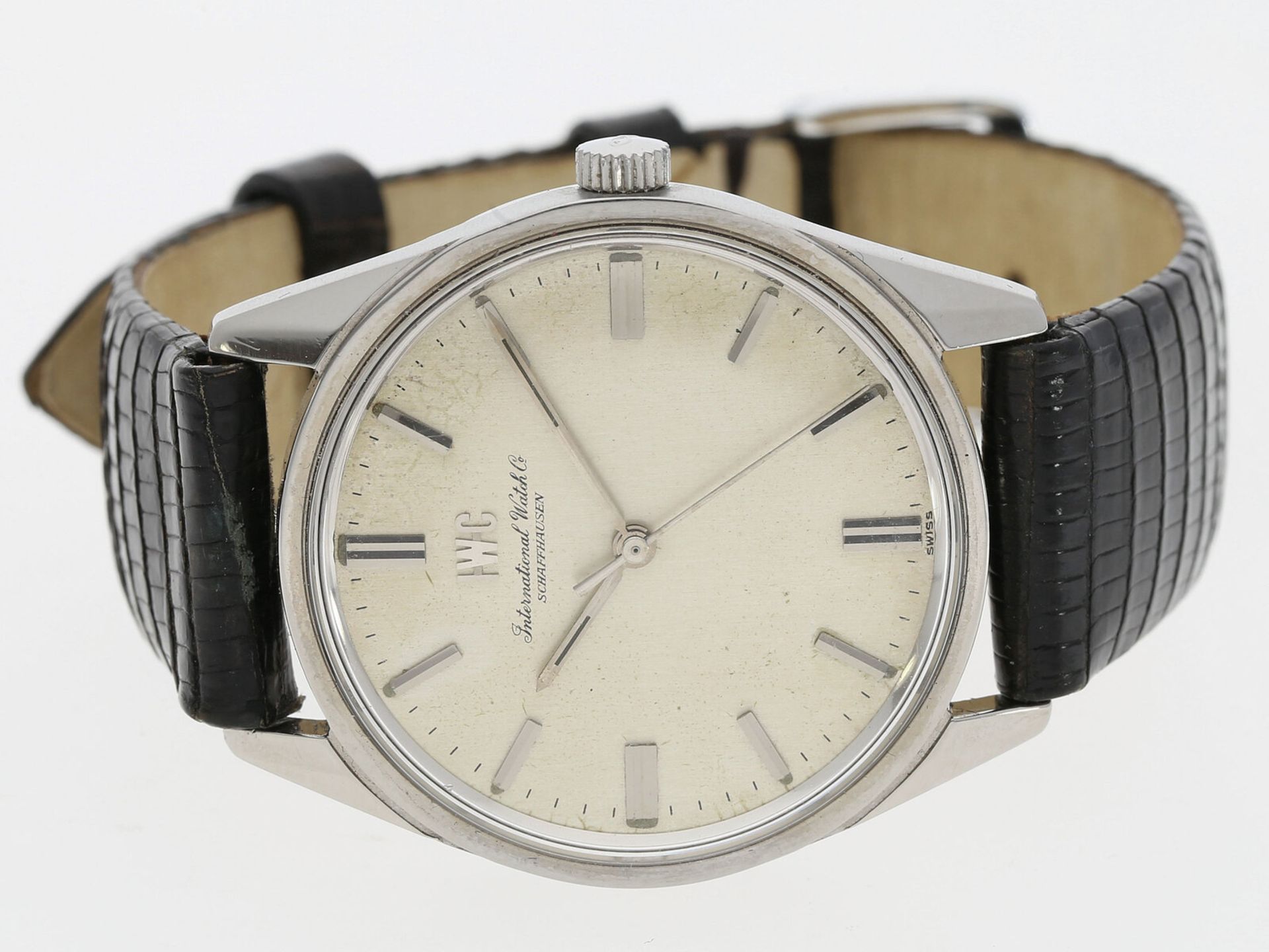 Armbanduhr: schöne Edelstahl-Herrenuhr mit Zentralsekunde, IWC Schaffhausen Cal. 89, um 1968