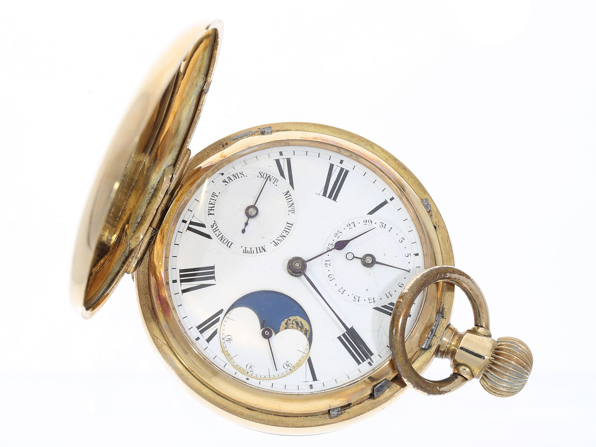 Taschenuhr: astronomische Genfer Goldsavonnette, um 1885