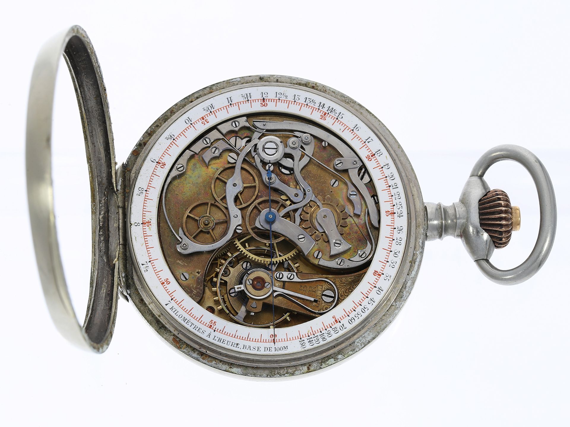 Taschenuhr: seltener doppelseitiger Chronograph, Omega "Chronotachymetre Cadran Brevete", ca.1905 - Bild 3 aus 3