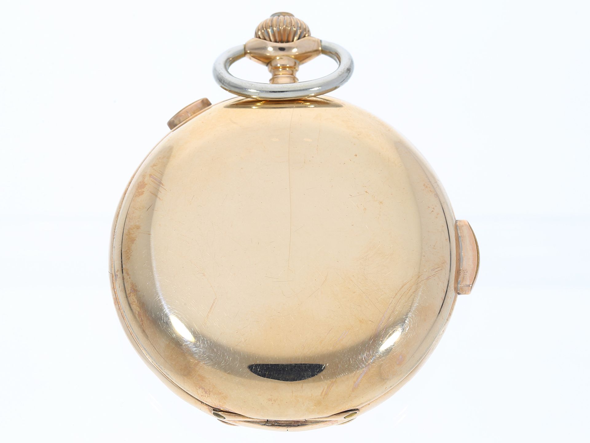 Taschenuhr: schwere, große Savonnette mit Repetition und Chronograph, mit Goldkette - Image 2 of 7