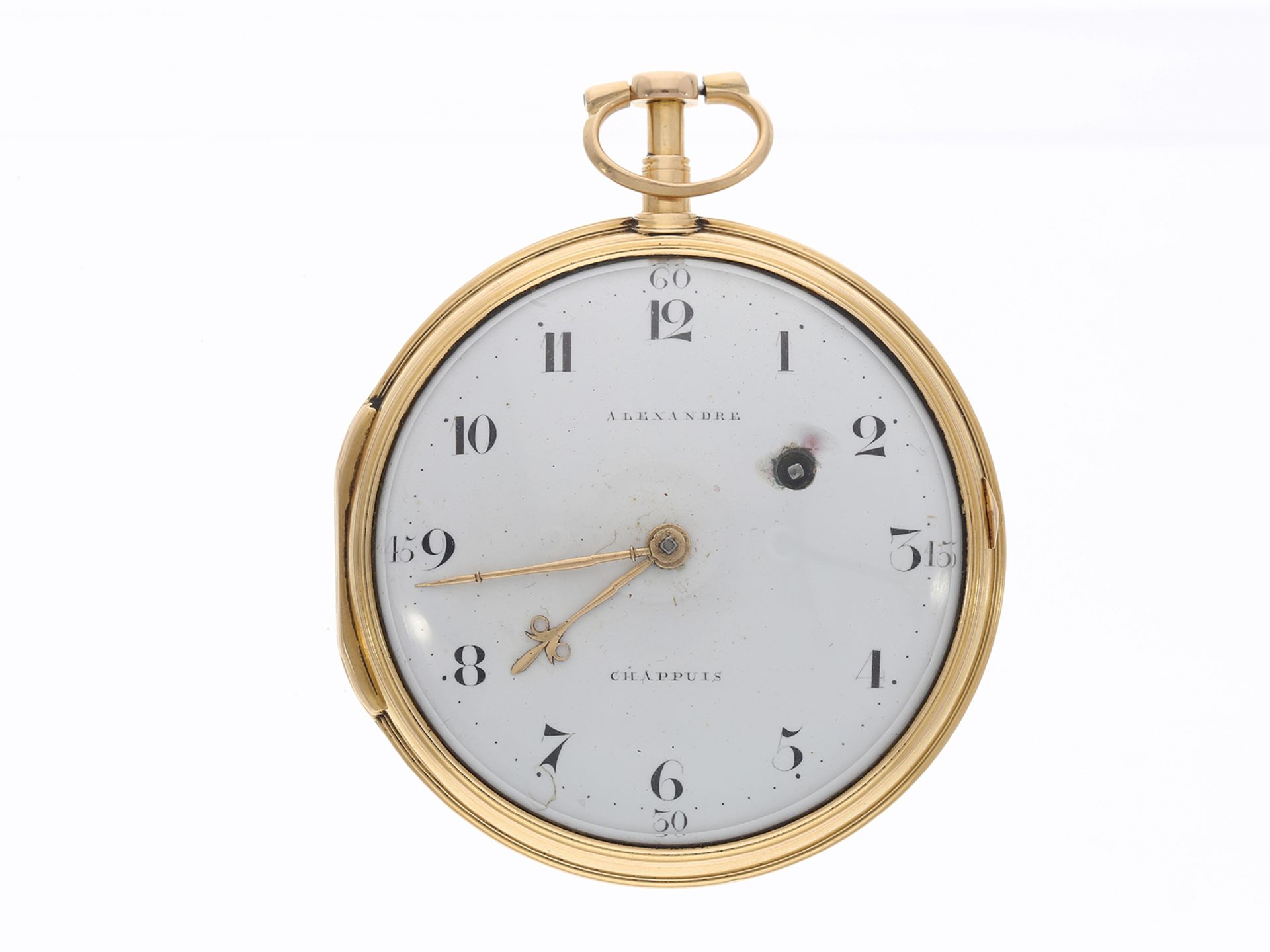 Taschenuhr: große 18K Spindeluhr, signiert Alexandre Chappuis, Genf ca. 1800