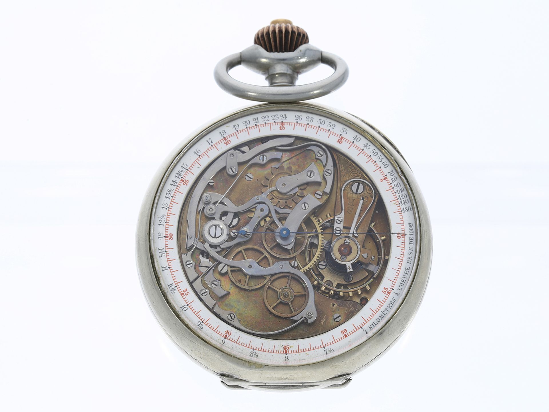 Taschenuhr: seltener doppelseitiger Chronograph, Omega "Chronotachymetre Cadran Brevete", ca.1905 - Bild 2 aus 3