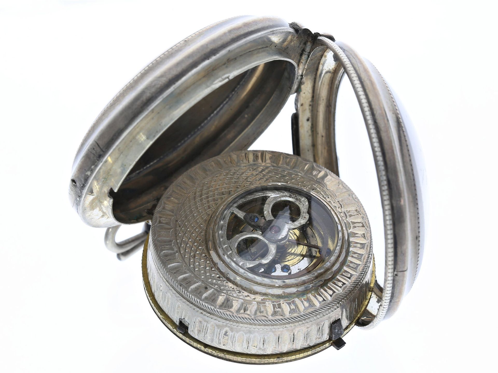 Taschenuhr: frühe silberne Spindeluhr, um 1800 - Image 3 of 4