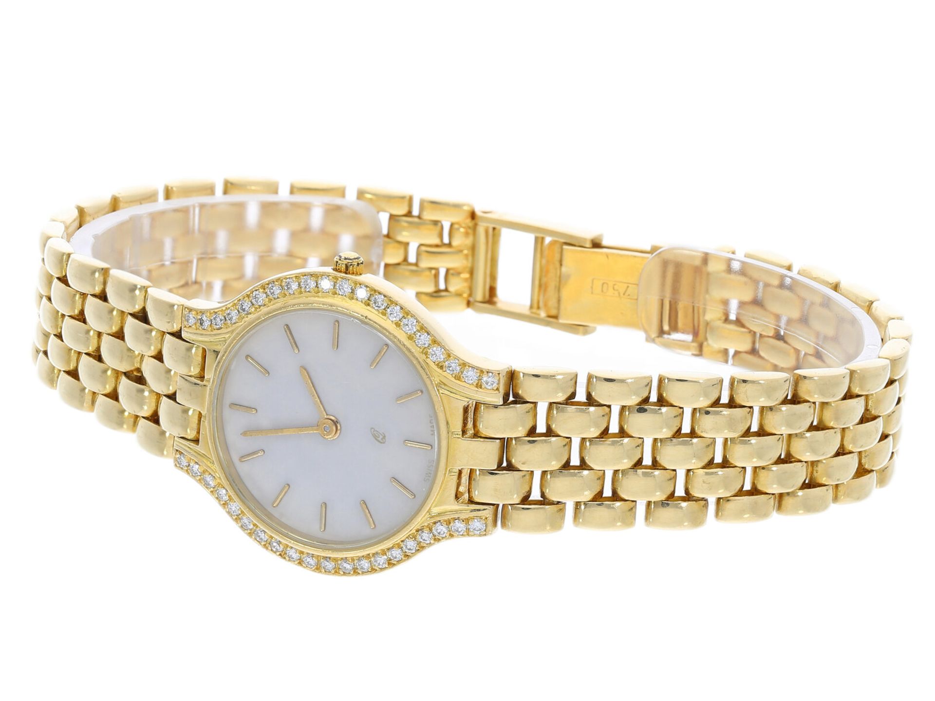 Armbanduhr: Goldene vintage Damenuhr mit Brillantbesatz, 18K Gelbgold - Bild 3 aus 4