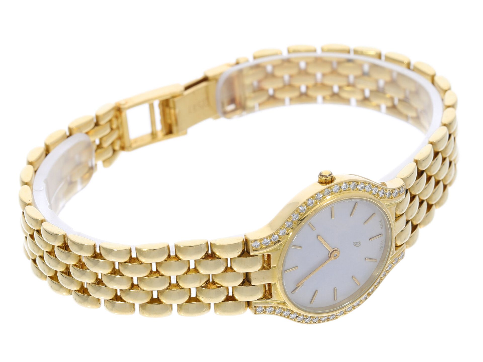 Armbanduhr: Goldene vintage Damenuhr mit Brillantbesatz, 18K Gelbgold - Bild 2 aus 4