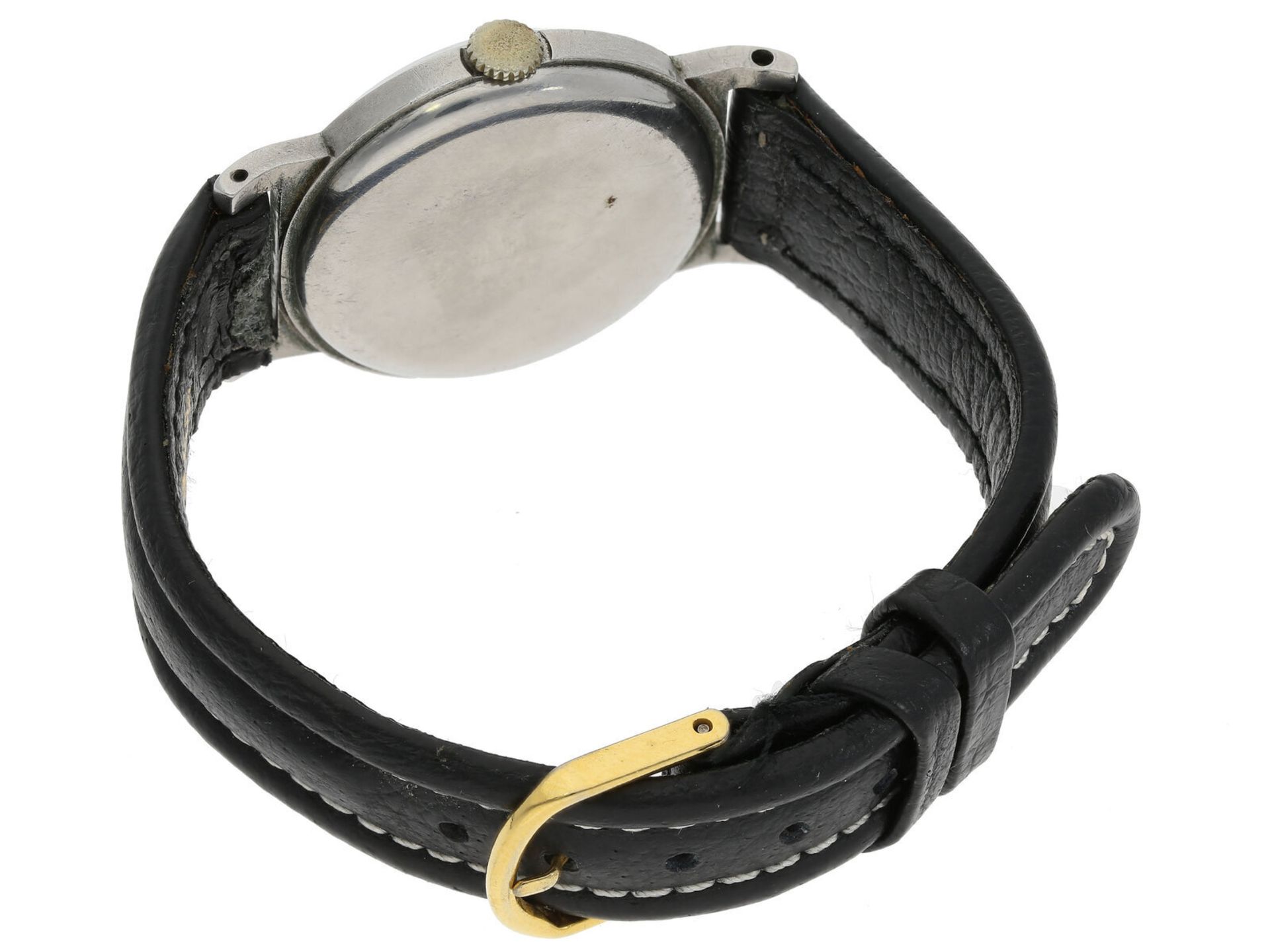 Armbanduhr: frühe Herrenuhr in Stahl mit schwarzem Zifferblatt, Longines, um 1940-1945 - Bild 3 aus 3