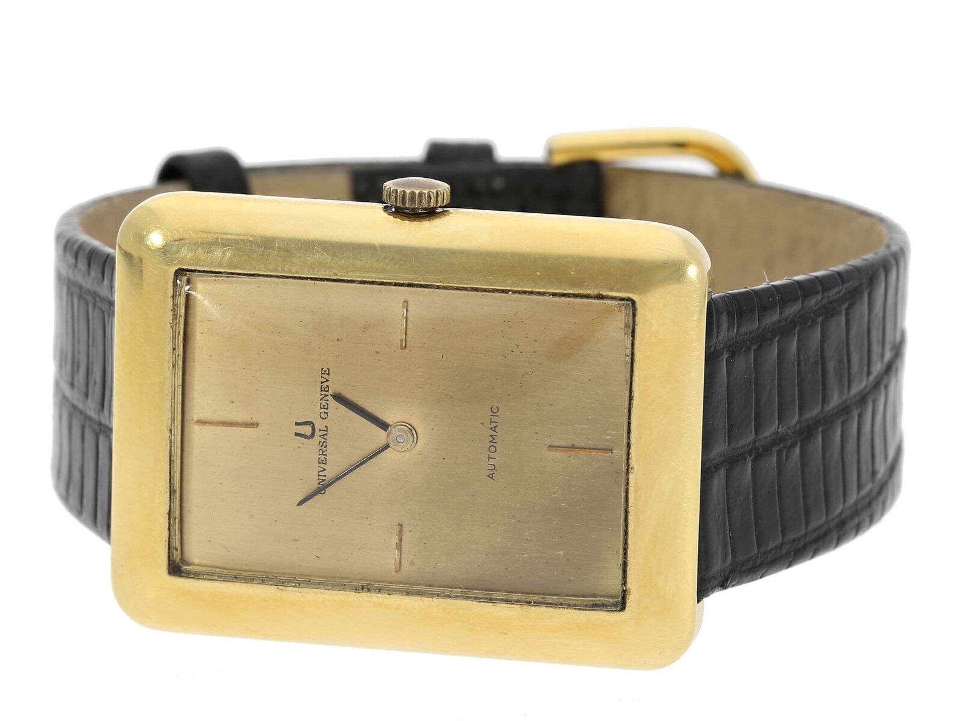 Armbanduhr: große 18K Gold Universal Geneve "Golden Shadow" Automatik, ca. 1950