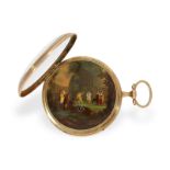 Taschenuhr: große, einzigartige Gold/Emaille-Taschenuhr mit Musikspielwerk, vermutlich Genf um 1800