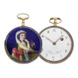 Taschenuhr: besonders große Gold/Emaille-Taschenuhr, signiert Lechet a Paris, ca.1795