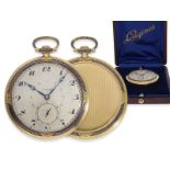 Taschenuhr: exquisite Gold/Emaille-Taschenuhr von Longines mit Originalbox, fantastischer Erhaltungs