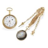 Taschenuhr: museale, sehr hochwertige Gold/Achat-Taschenuhr mit Repetition und Chatelaine, Frankreic