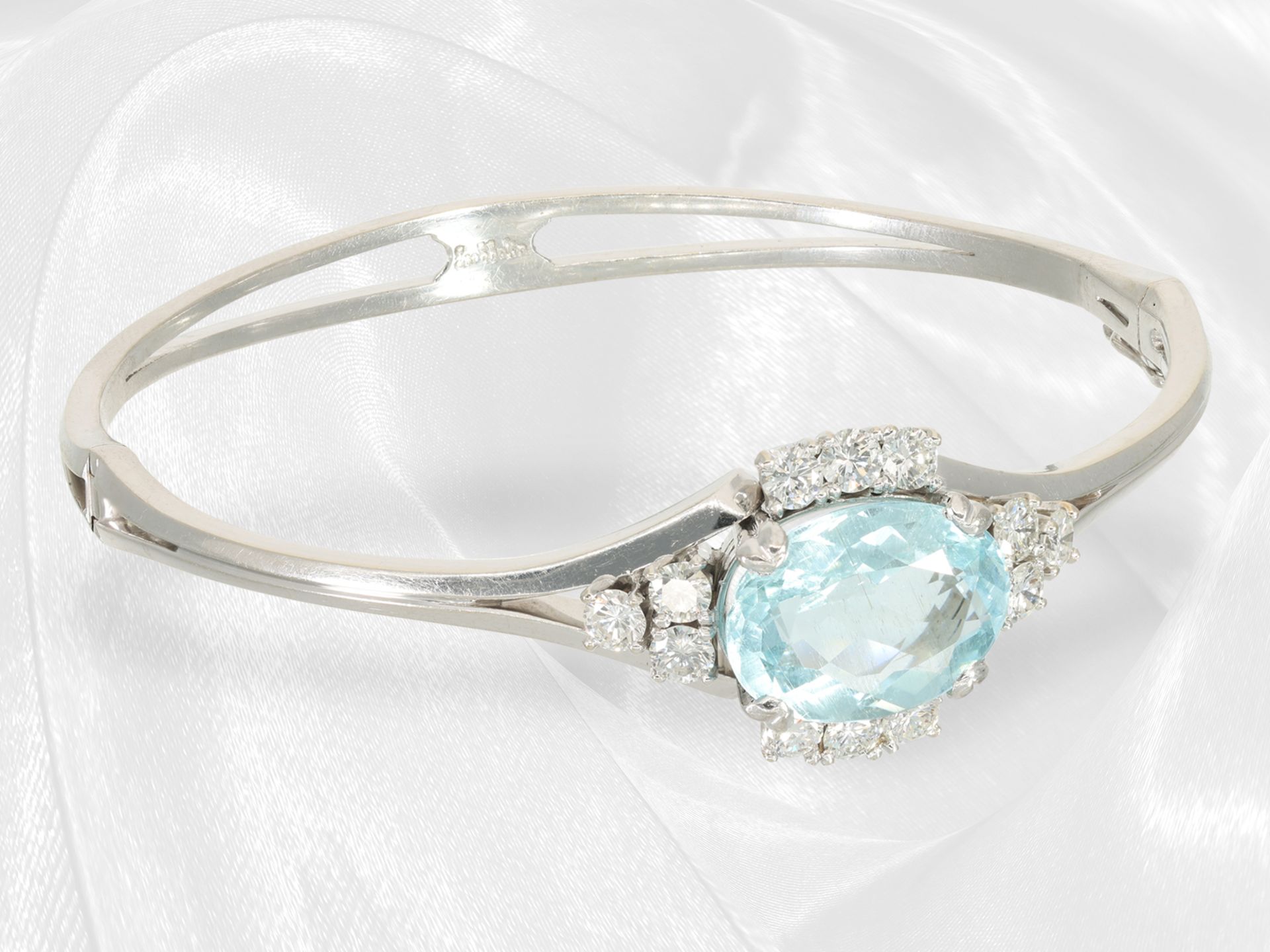 High-quality, very beautiful vintage aquamarine/brilliant-cut diamond goldsmith's bangle, approx. 7c - Image 6 of 8