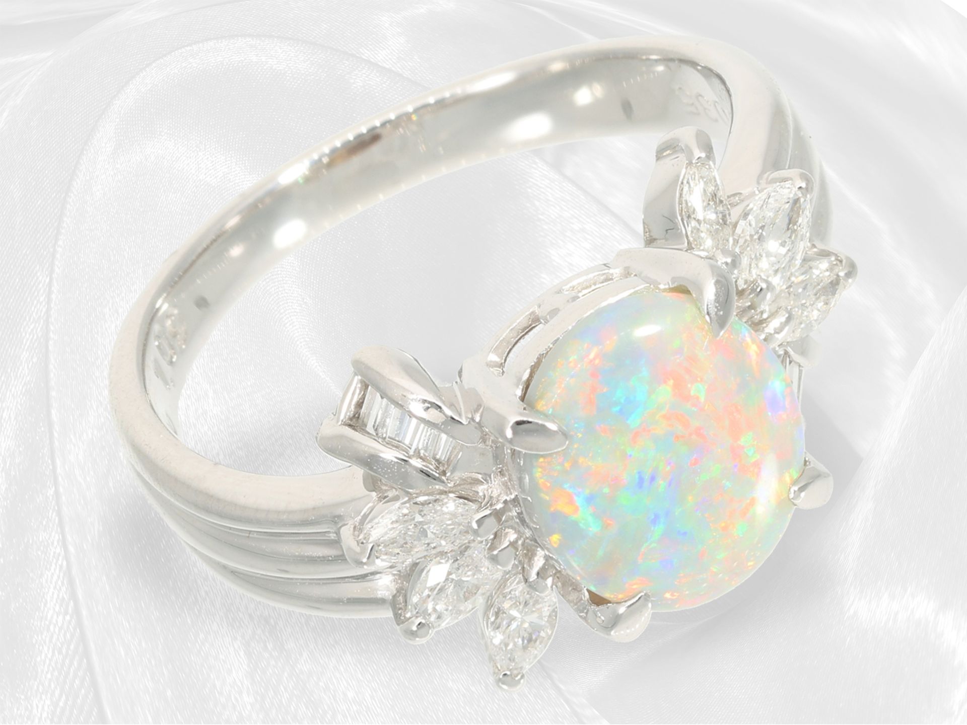 Fine and unworn 900 platinum opal/diamond goldsmith ring - Image 8 of 10
